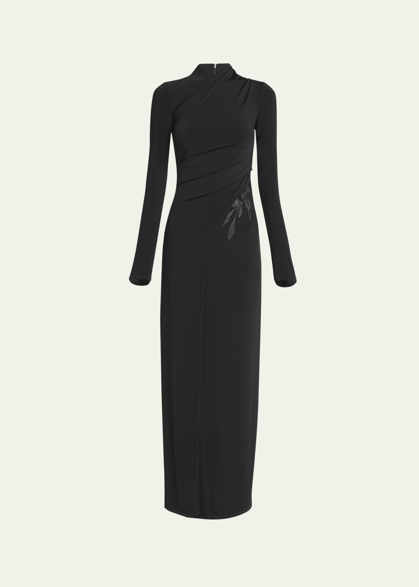 Giorgio Armani Jersey Column Gown with Beaded Floral Hip Detail Image 1 of 5