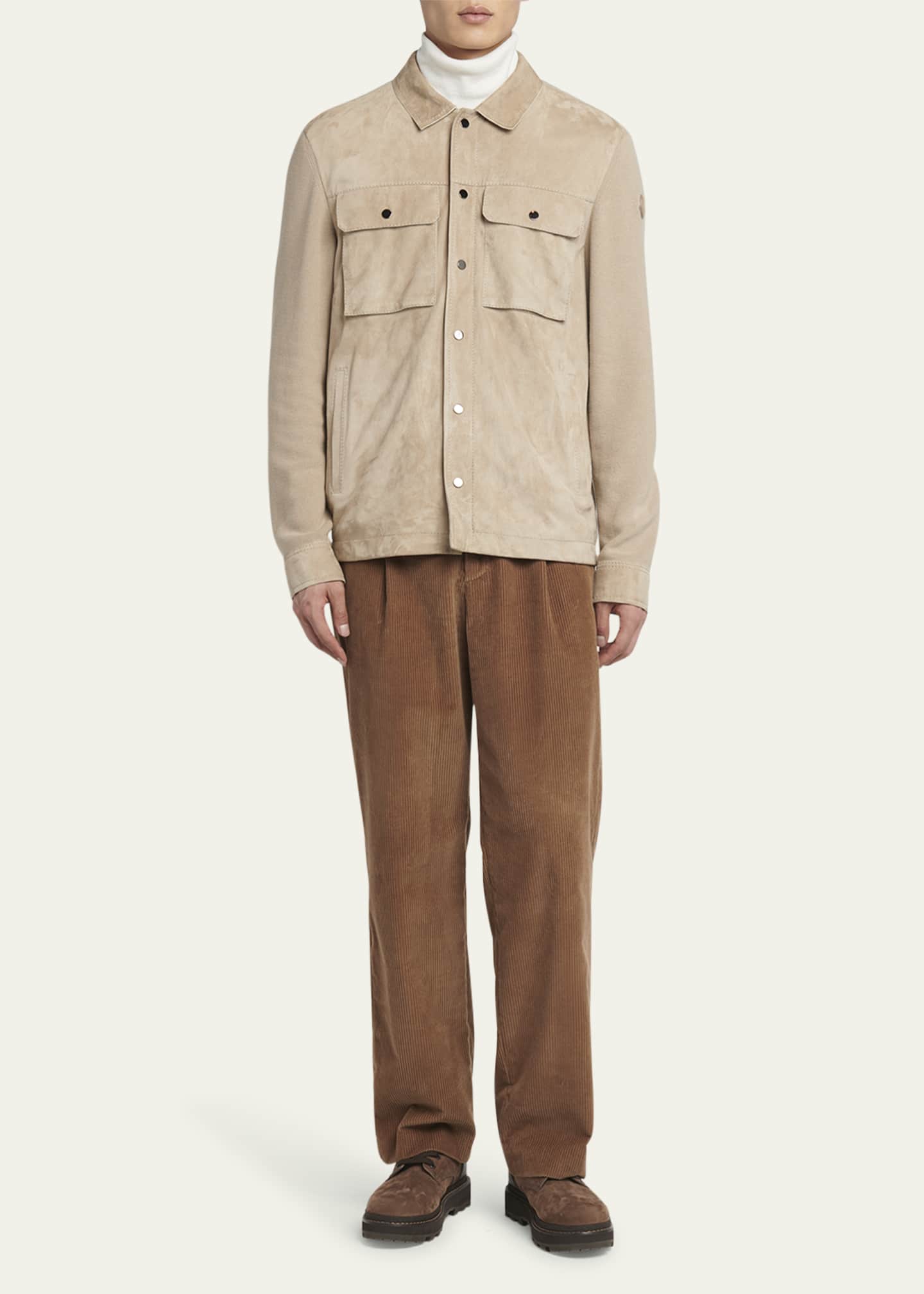 Moncler Men's Knit Overshirt with Lamb Suede Image 2 of 5