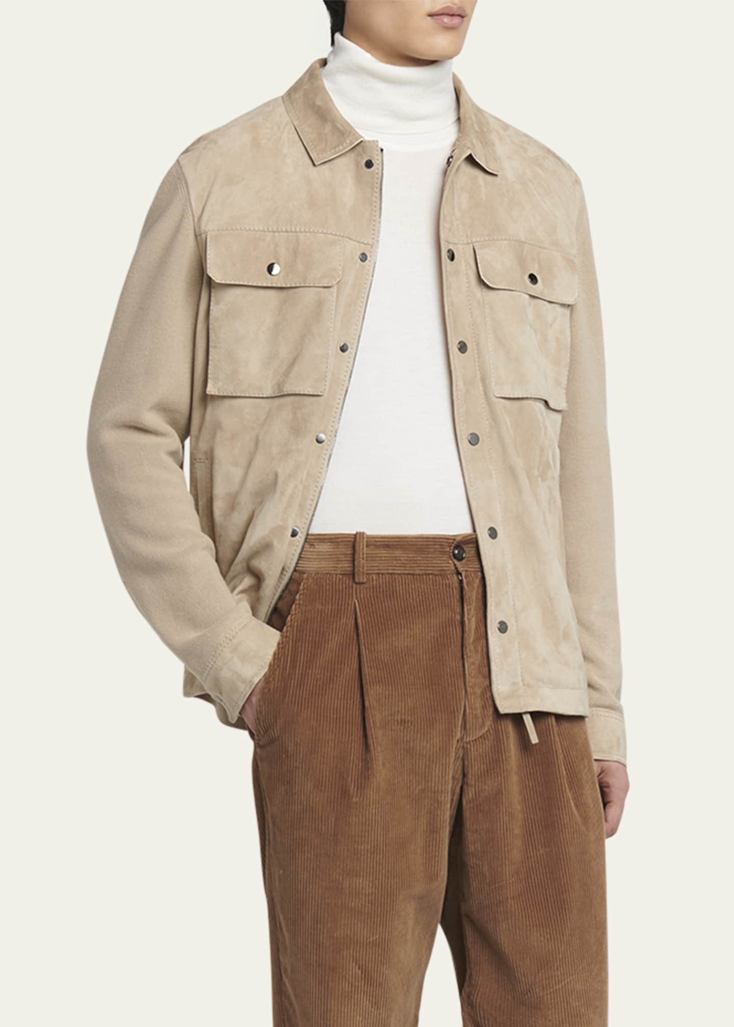 Moncler Men's Knit Overshirt with Lamb Suede Image 4 of 5