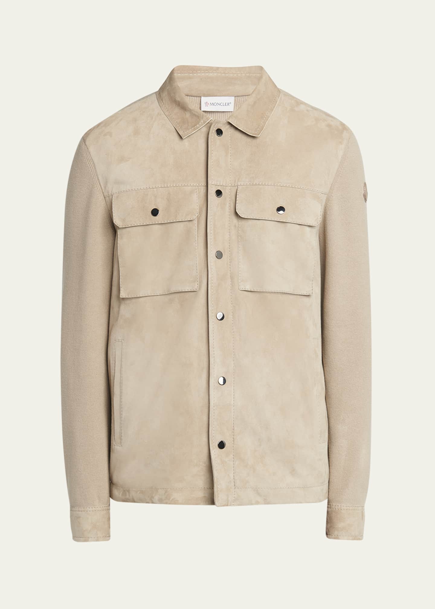 Moncler Men's Knit Overshirt with Lamb Suede Image 1 of 5
