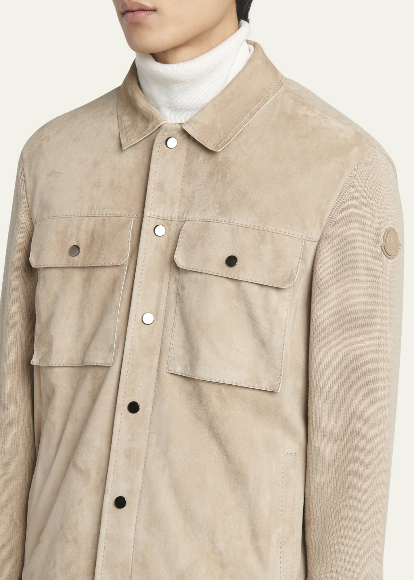 Moncler Men's Knit Overshirt with Lamb Suede Image 5 of 5