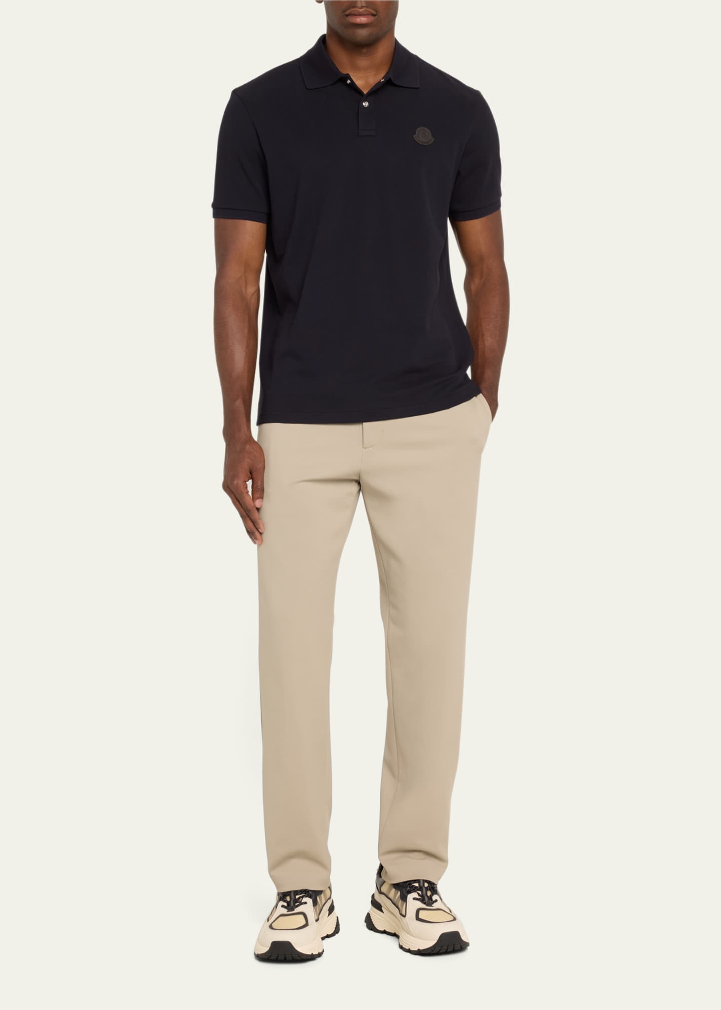Moncler Men s Logo Snap Placket Cotton Polo Blue Polo Shirts