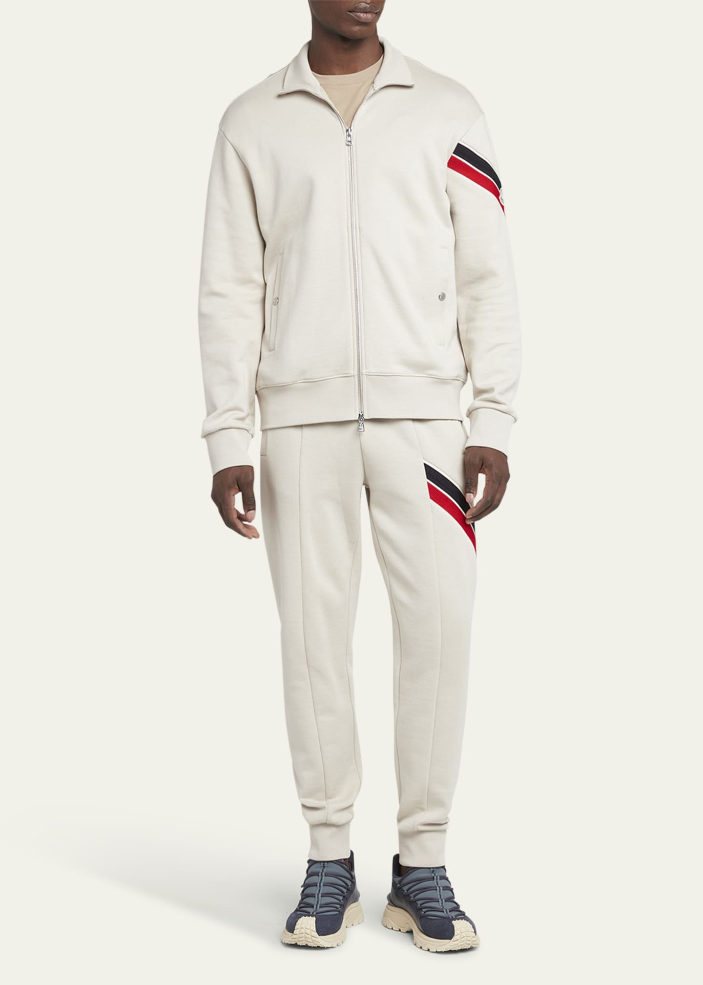 Moncler Men's Zip-Up Jacket with Striped Sleeve Image 2 of 5