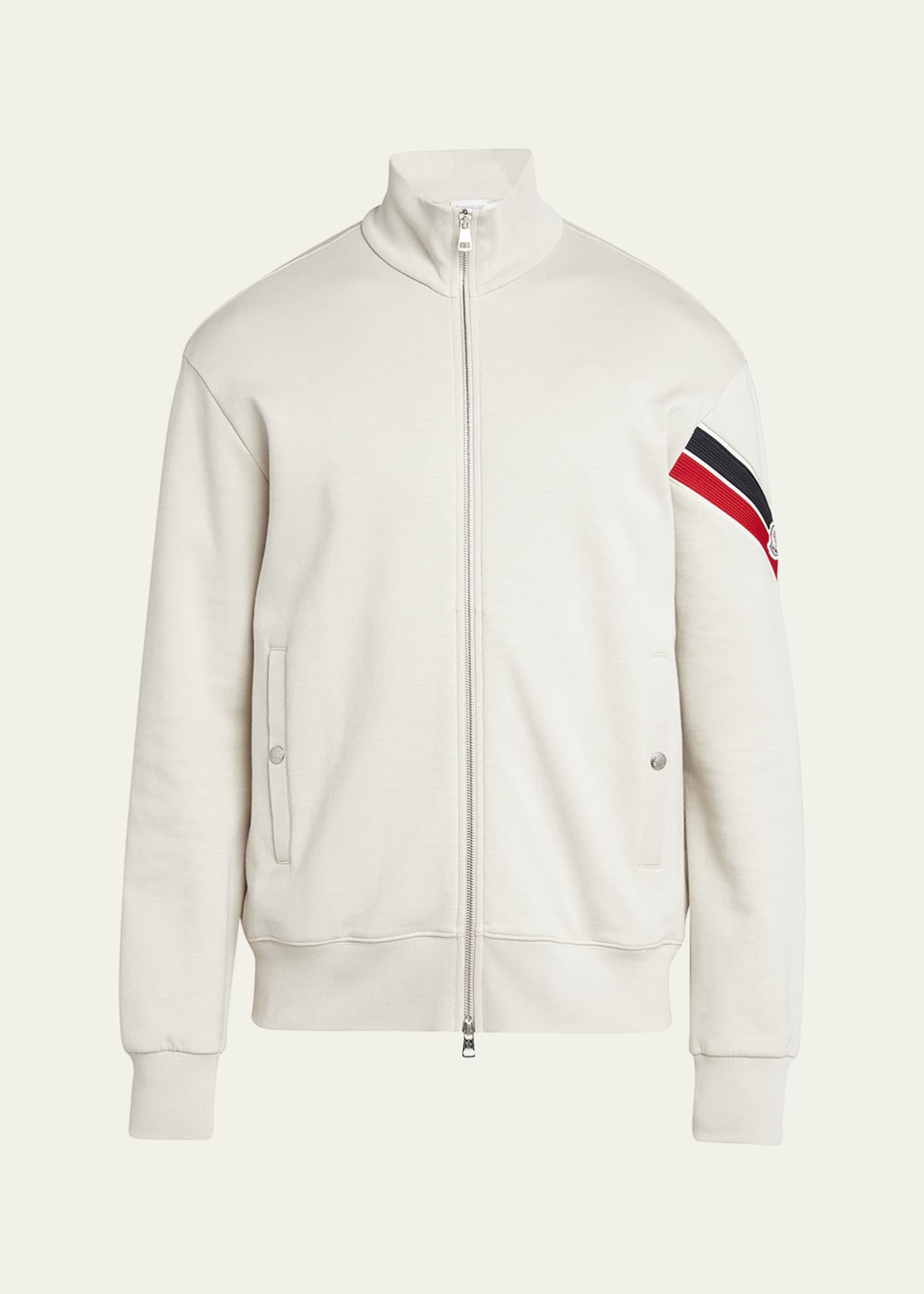 Moncler Men's Zip-Up Jacket with Striped Sleeve Image 1 of 5