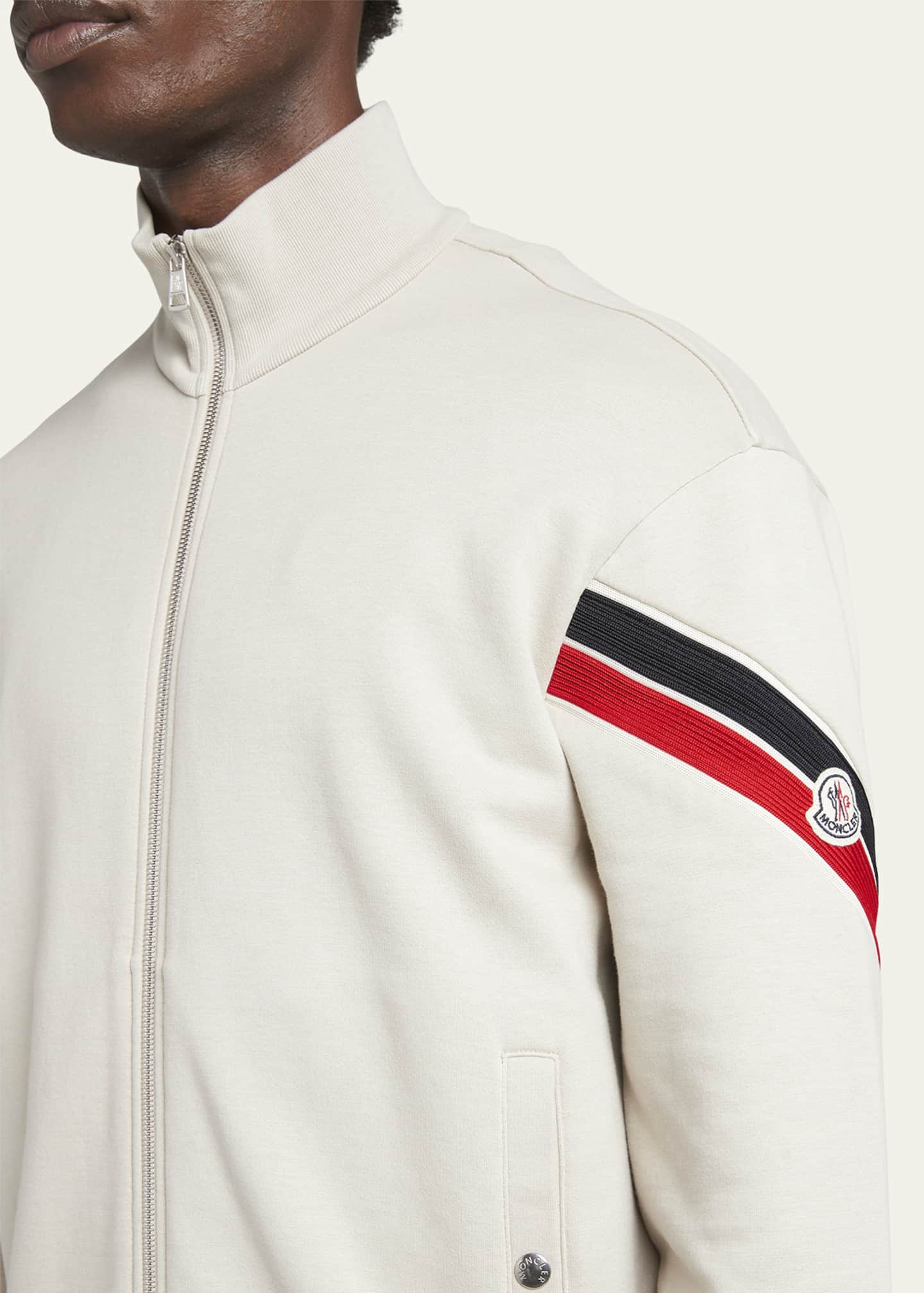 Moncler Men's Zip-Up Jacket with Striped Sleeve Image 5 of 5