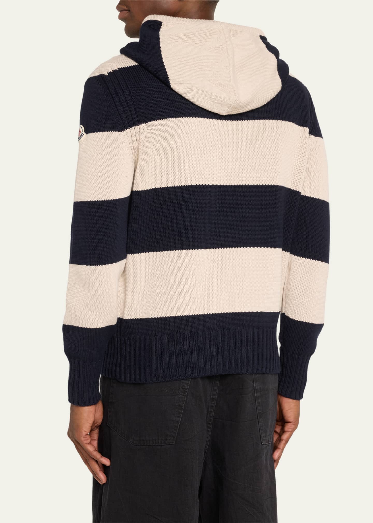 Moncler Men's Cotton Striped Knit Hoodie Image 3 of 5