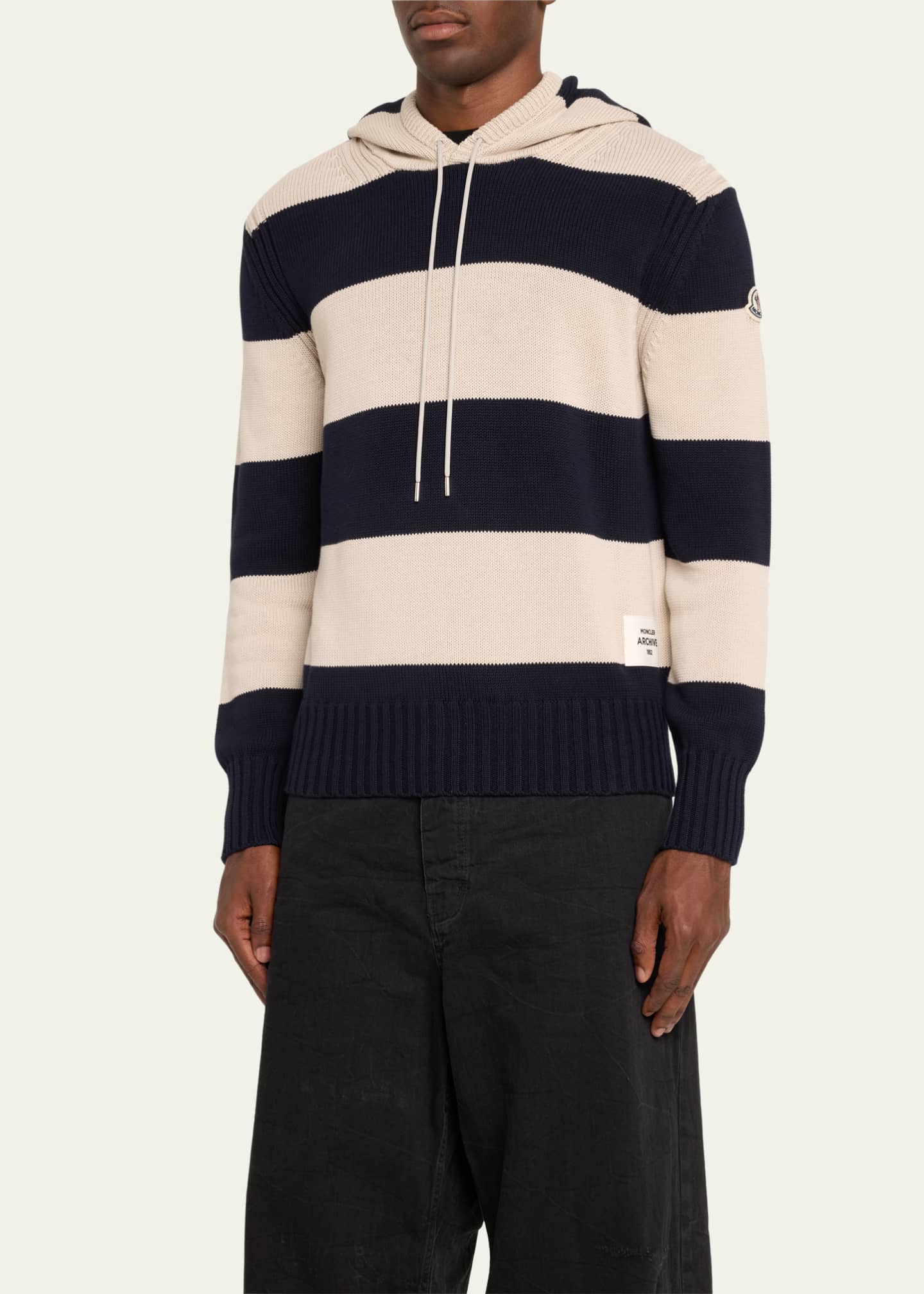 Moncler Men's Cotton Striped Knit Hoodie Image 4 of 5