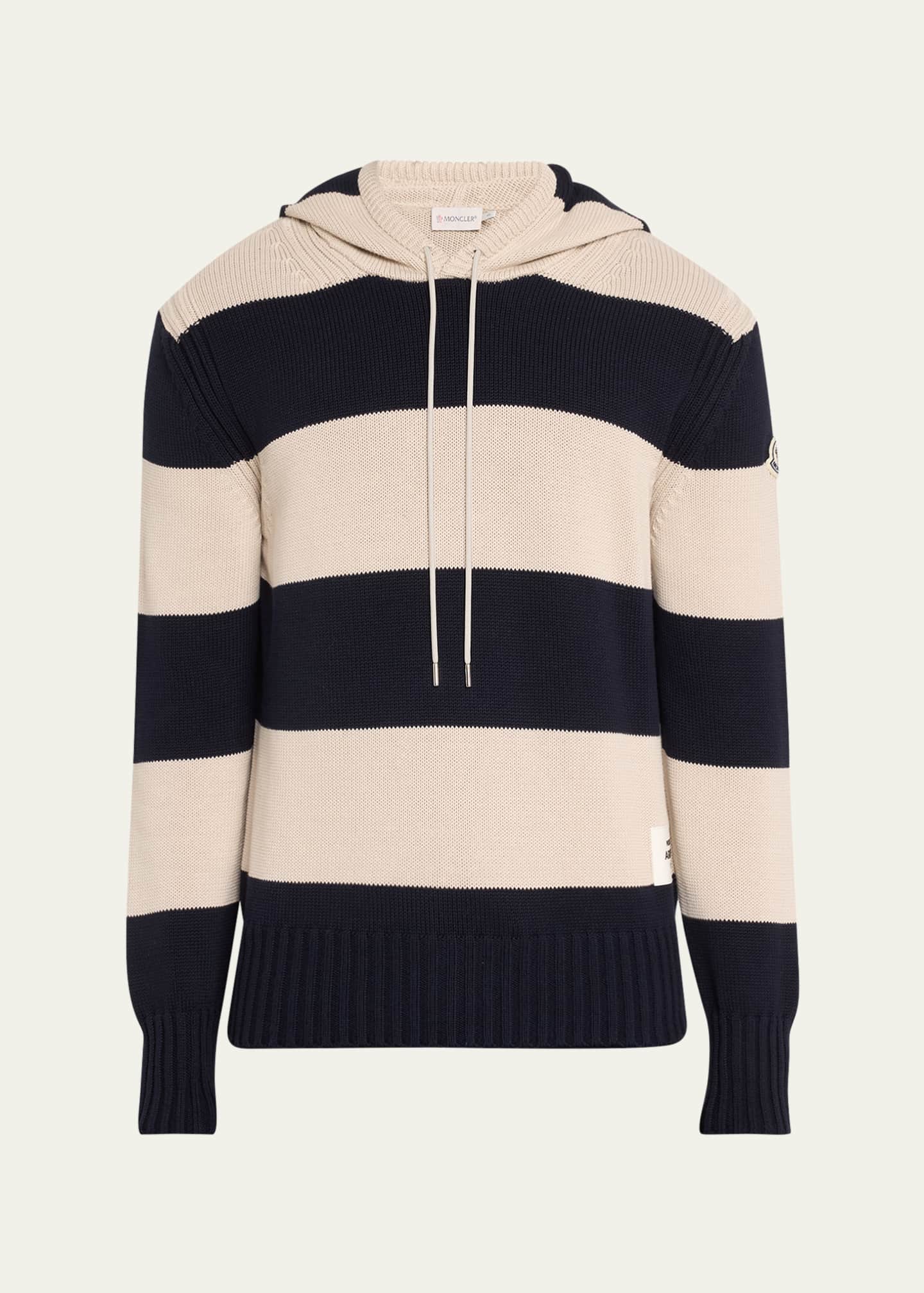 Moncler Men's Cotton Striped Knit Hoodie Image 1 of 5