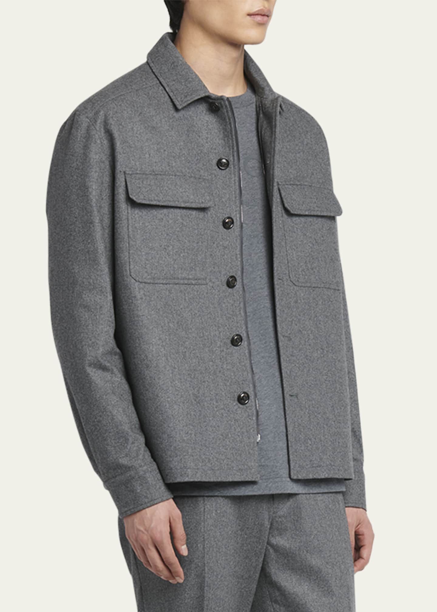 Moncler Men's Cashmere Button-Front Shirt with Pockets Image 4 of 5