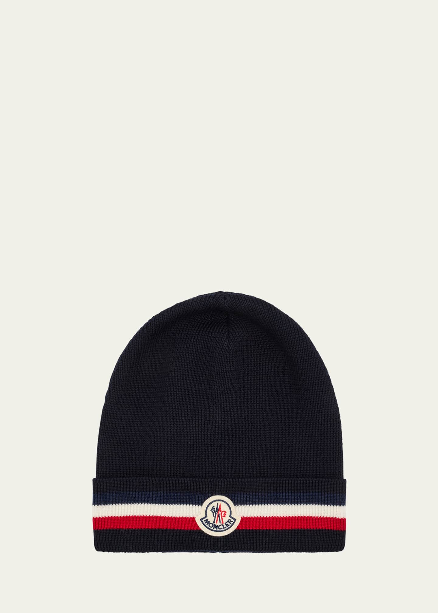 Moncler Men s Striped Trim Wool Beanie Bergdorf Goodman