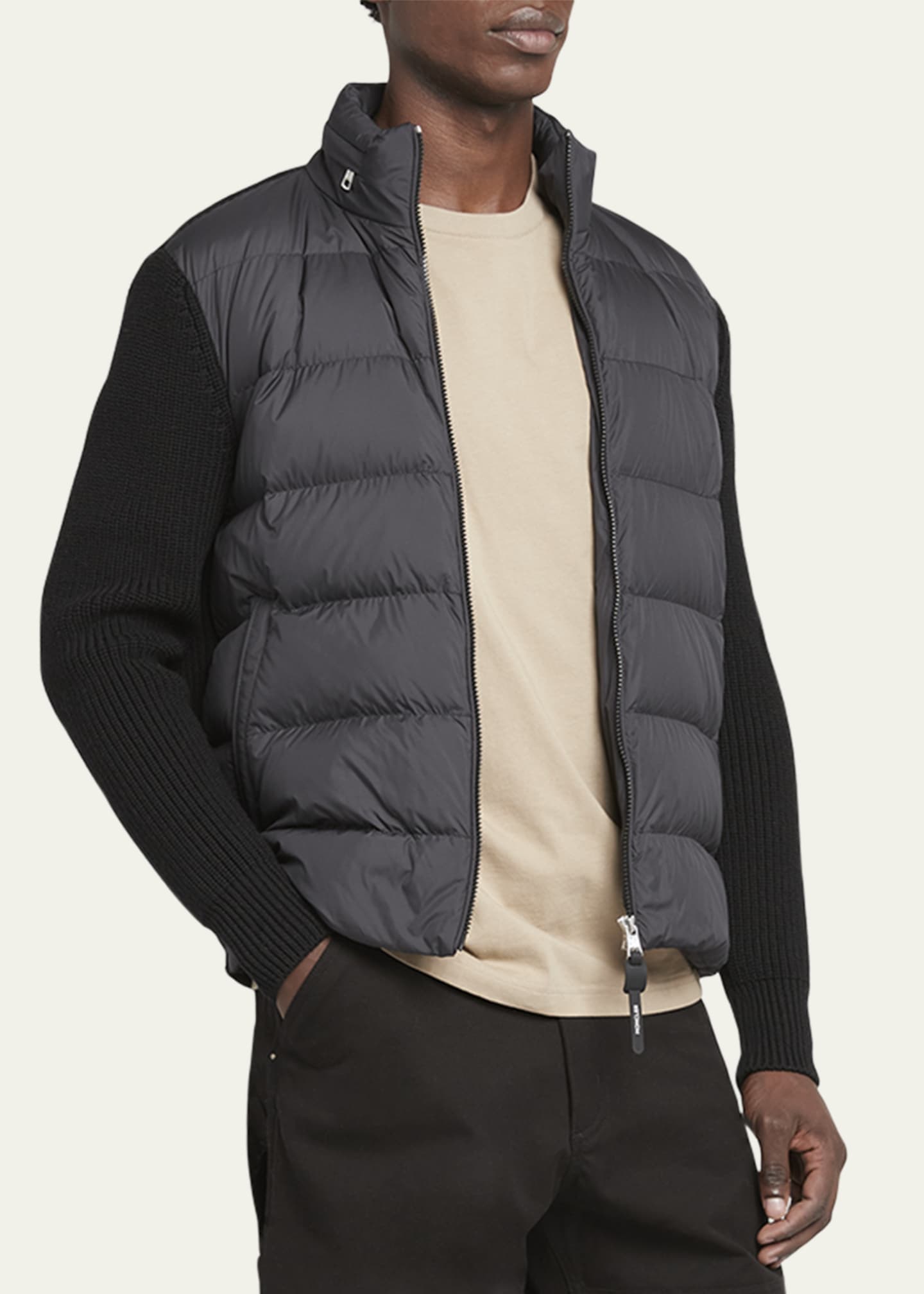 Moncler Men's Wool Knit Padded Jacket With Hood Image 4 of 5