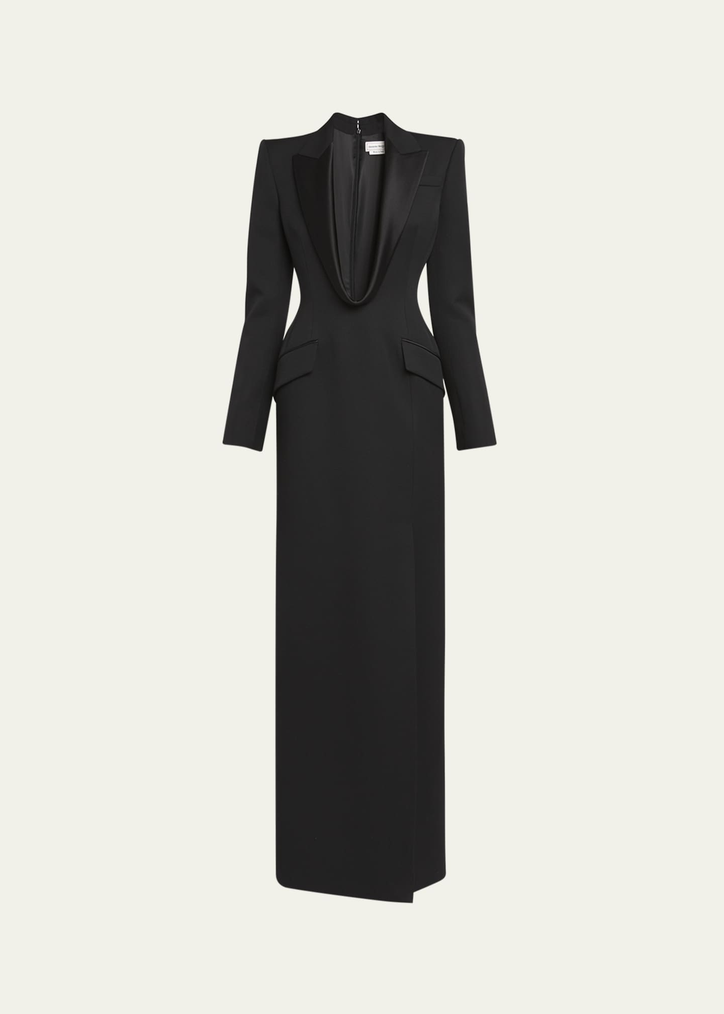 McQueen Plunging Tuxedo Blazer Wool Column Gown Image 1 of 5