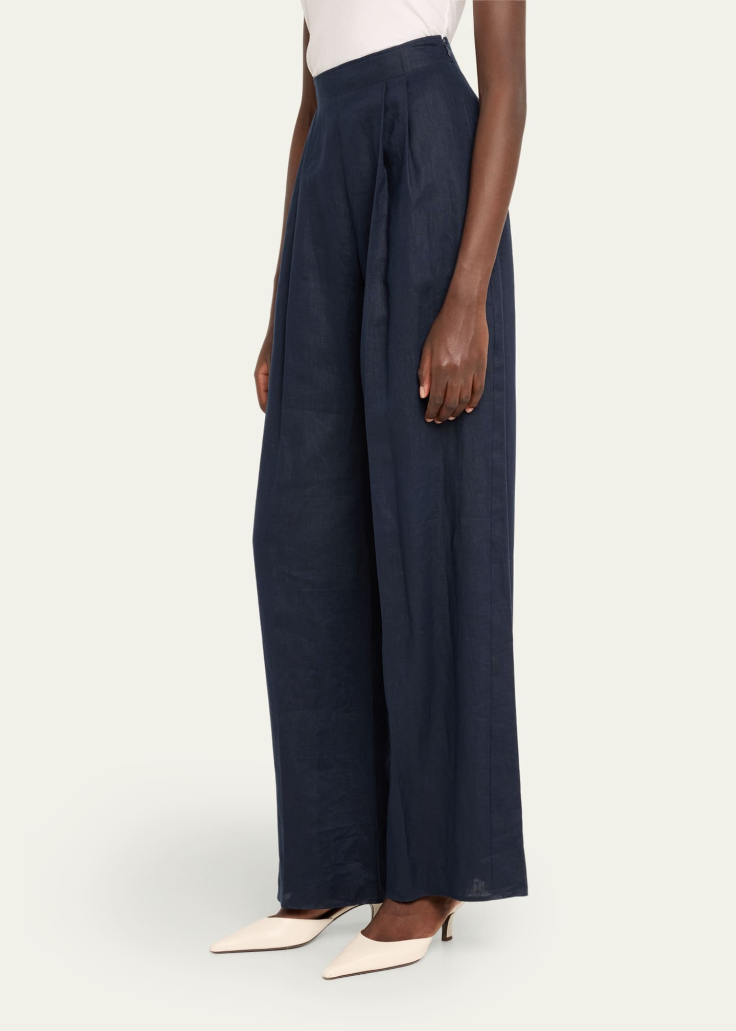 ADEAM Estella Pleated Wide-Leg Linen Pants Image 3 of 4
