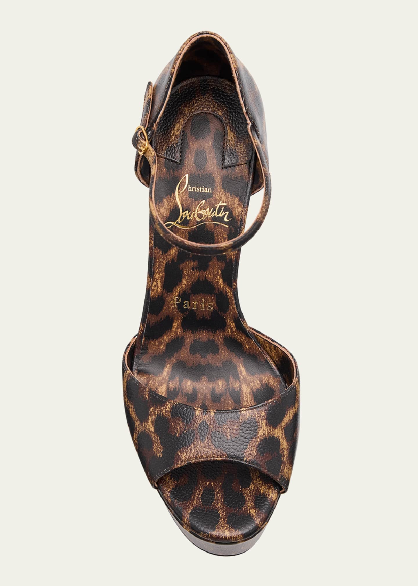Christian Louboutin Leopard Ankle-Strap Red Sole Platform Sandals Image 6 of 6