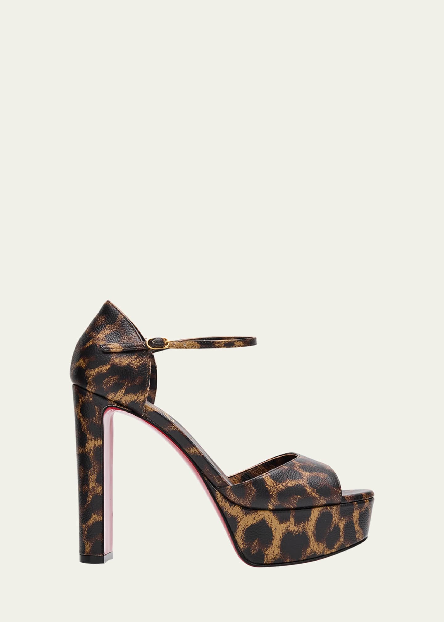 Christian Louboutin Leopard Ankle-Strap Red Sole Platform Sandals Image 1 of 6