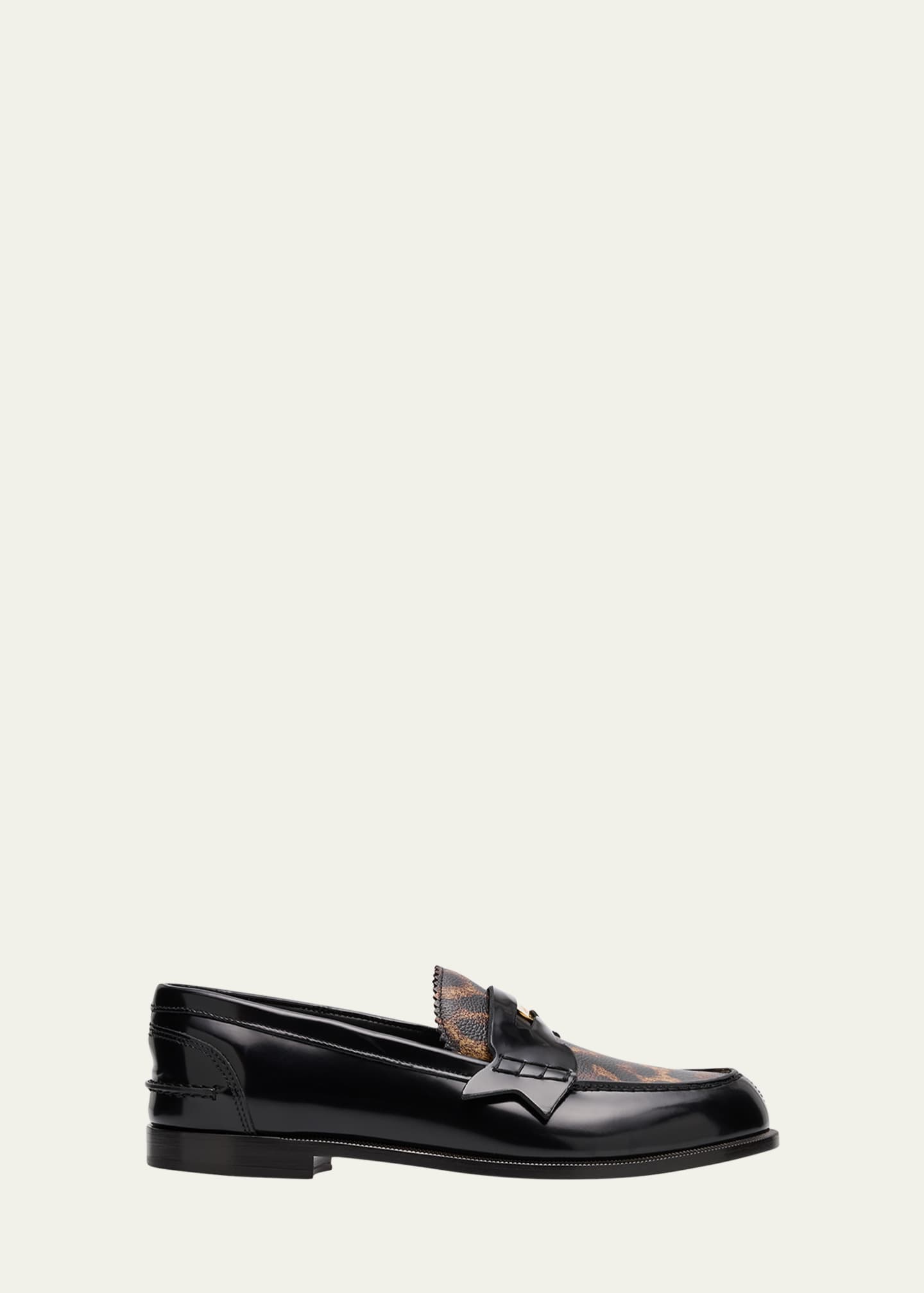 Christian Louboutin Donna Leopard-Print Leather Penny Loafers Image 1 of 4