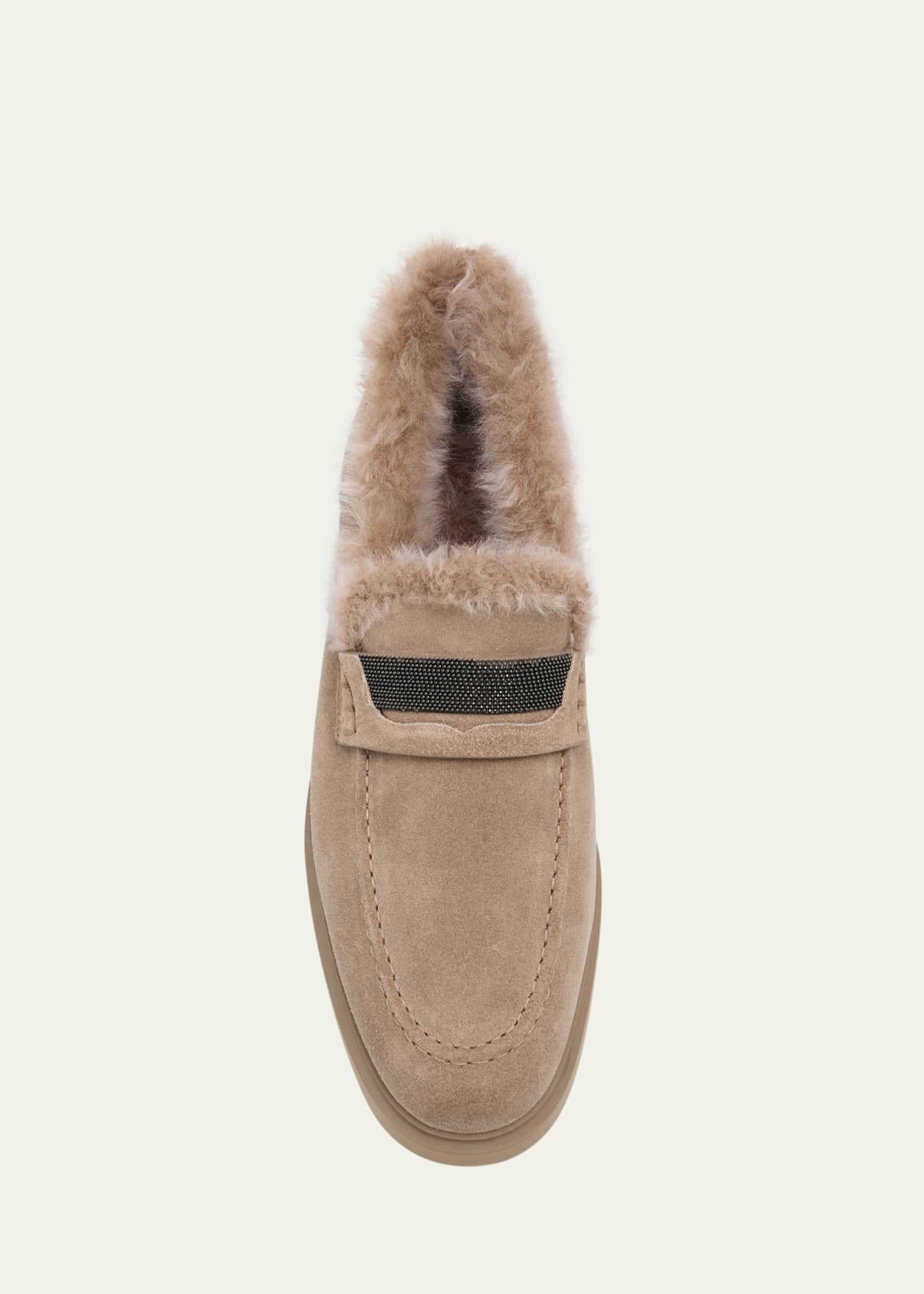 Brunello Cucinelli Suede Shearling Penny Loafers Image 6 of 6