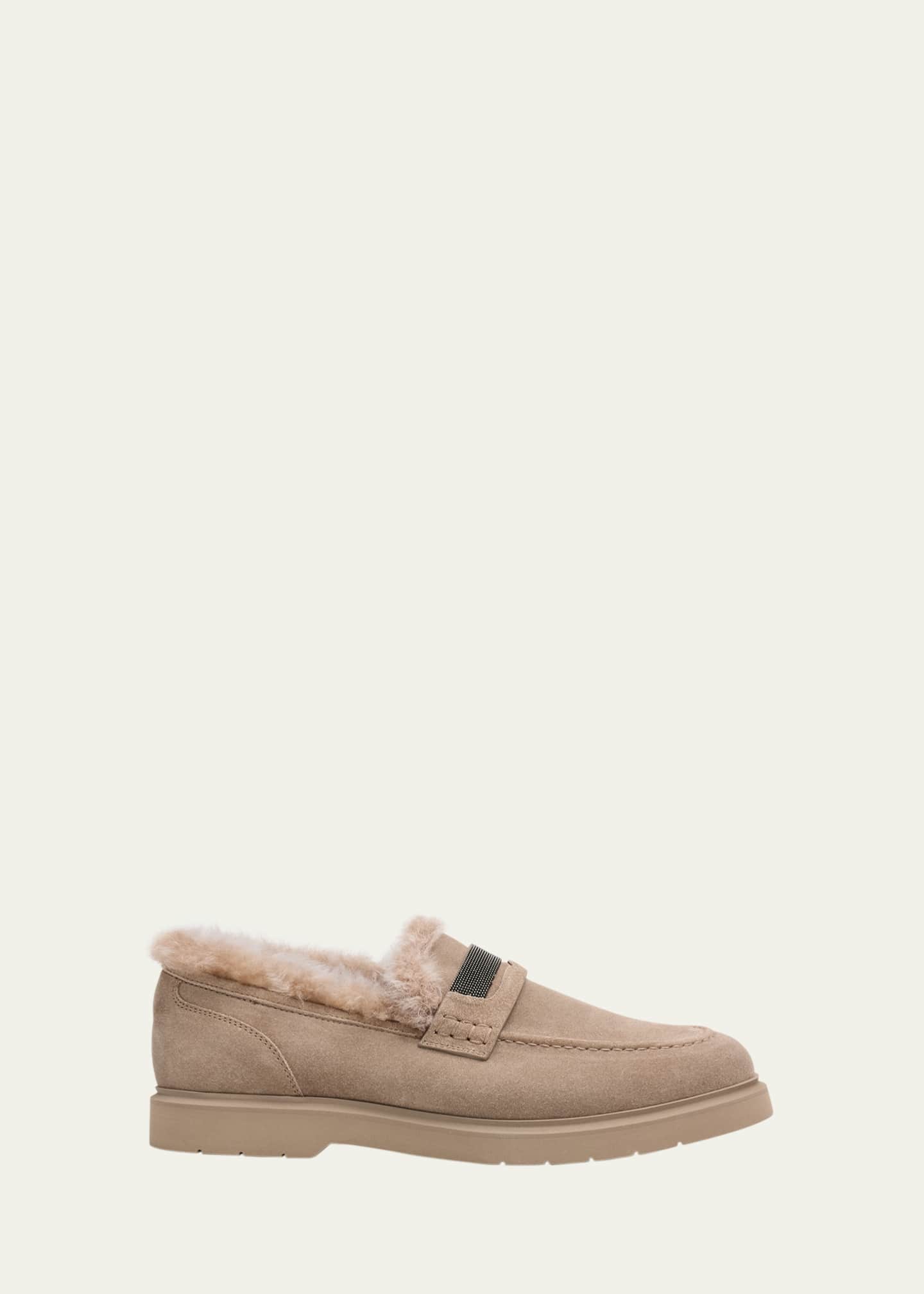 Brunello Cucinelli Suede Shearling Penny Loafers Image 1 of 6