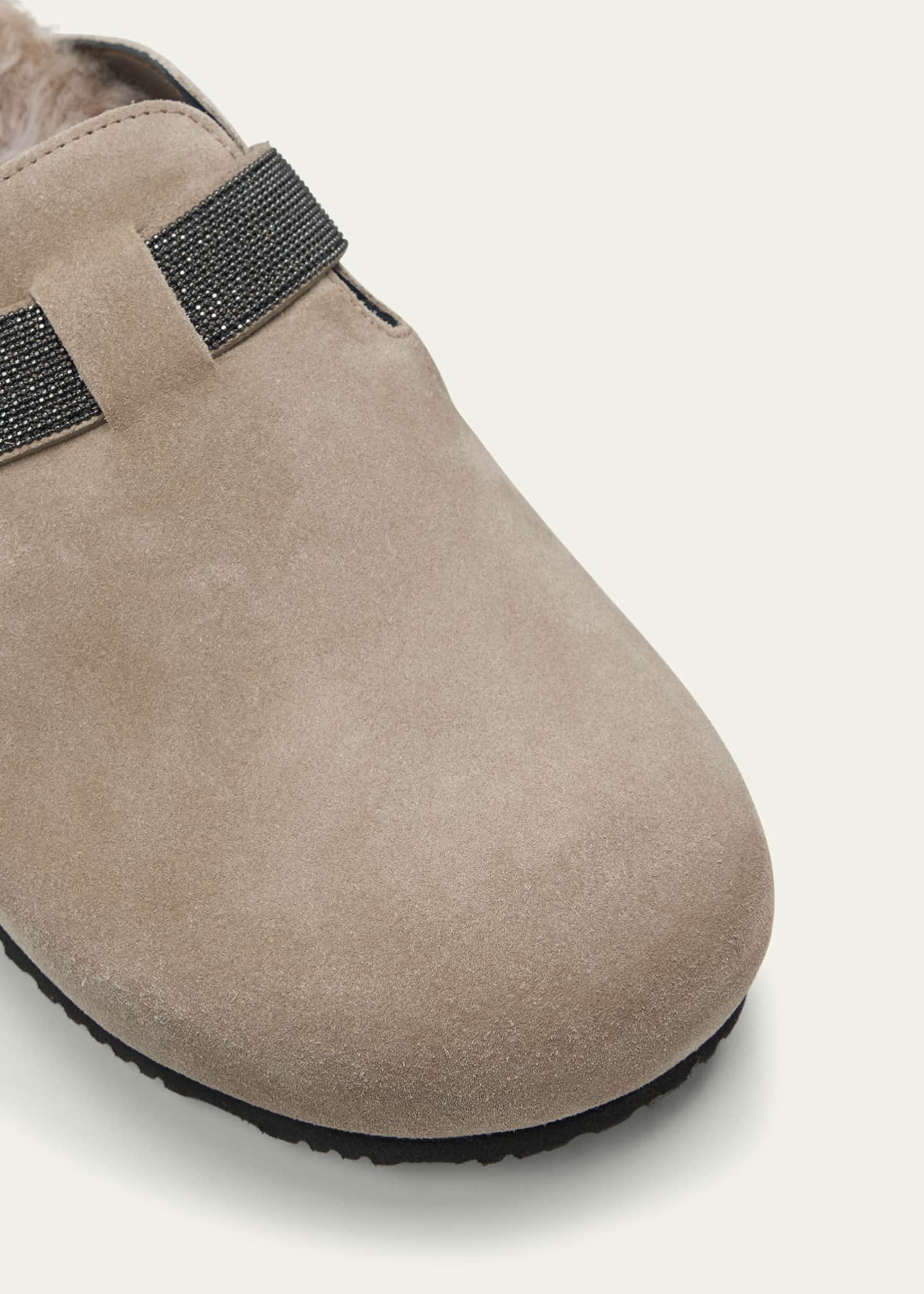 Brunello Cucinelli Suede Shearling Monili Buckle Mules