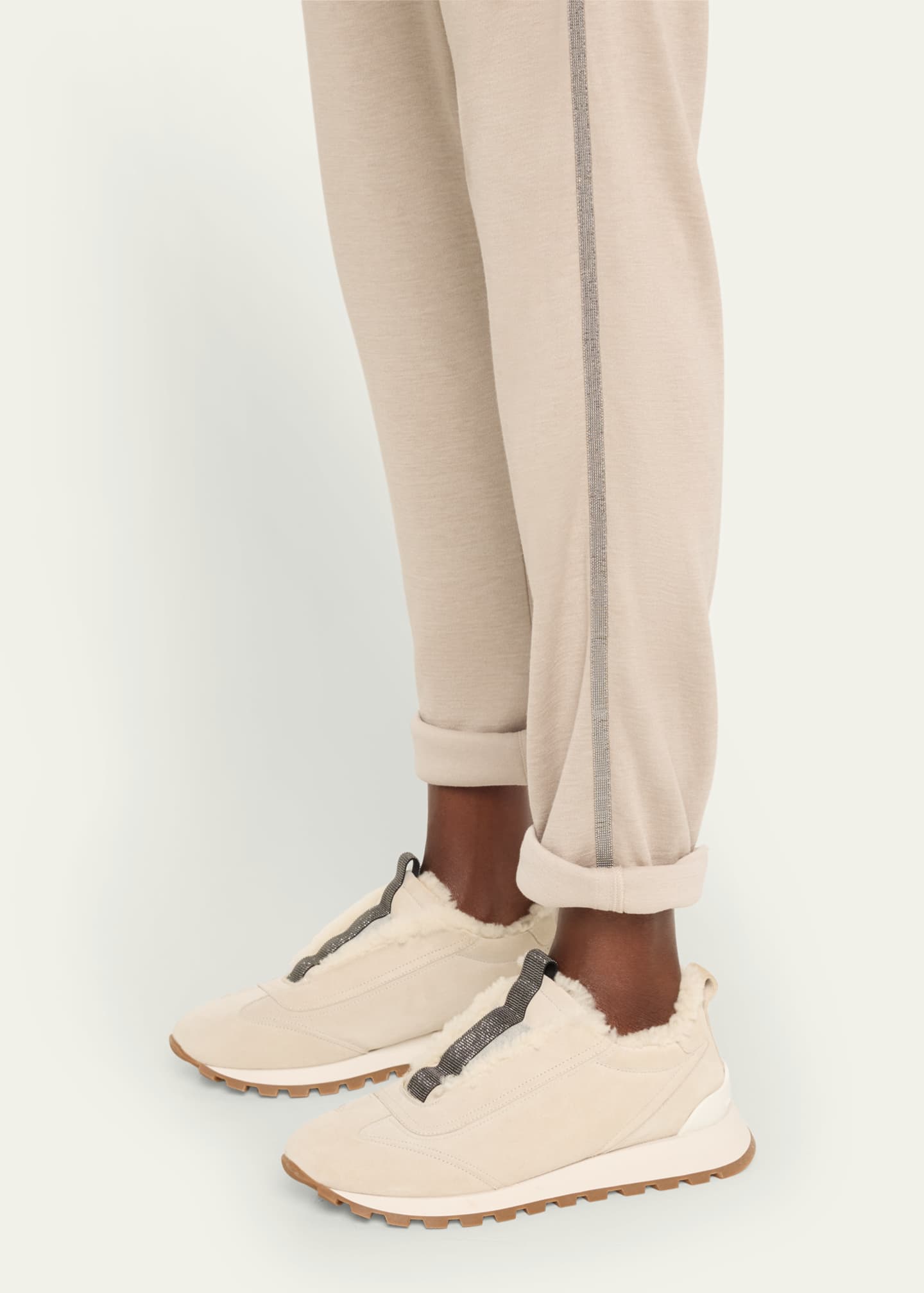 Brunello Cucinelli Suede Shearling Monili Slip-on Sneakers Image 2 of 5