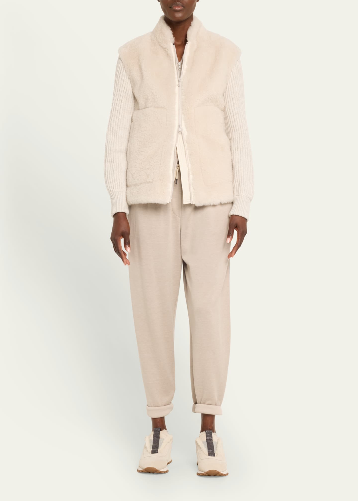 Brunello Cucinelli Suede Shearling Monili Slip-on Sneakers Image 3 of 5