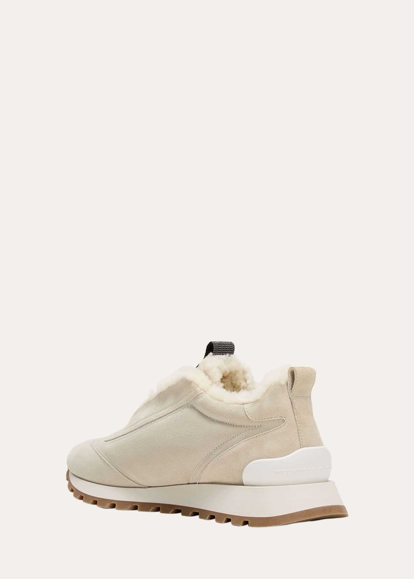 Brunello Cucinelli Suede Shearling Monili Slip-on Sneakers Image 4 of 5