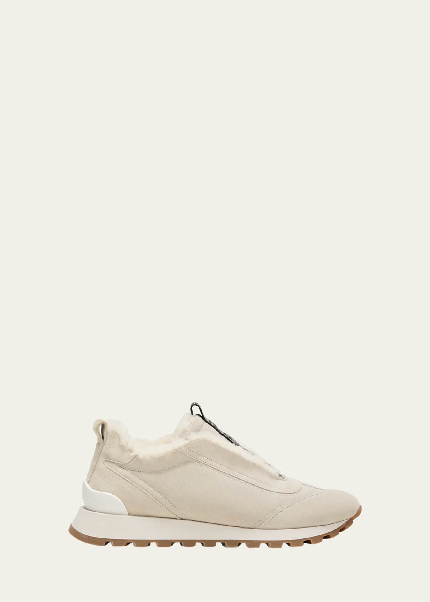 Brunello Cucinelli Suede Shearling Monili Slip-on Sneakers Image 1 of 5