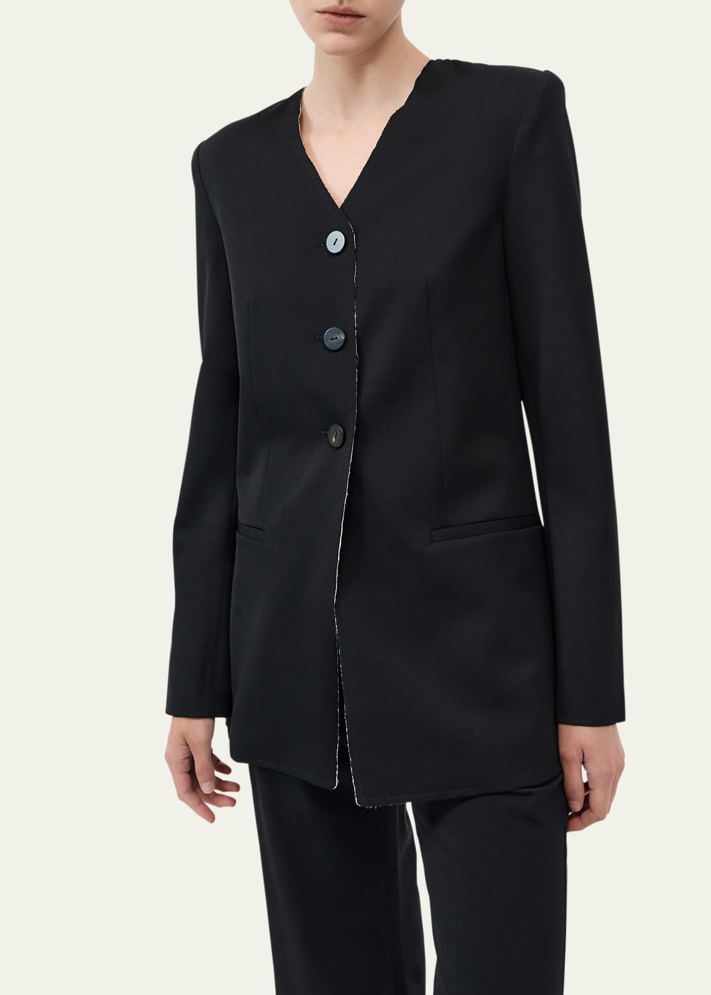 St. Agni Collarless Raw Edge Blazer Image 2 of 5