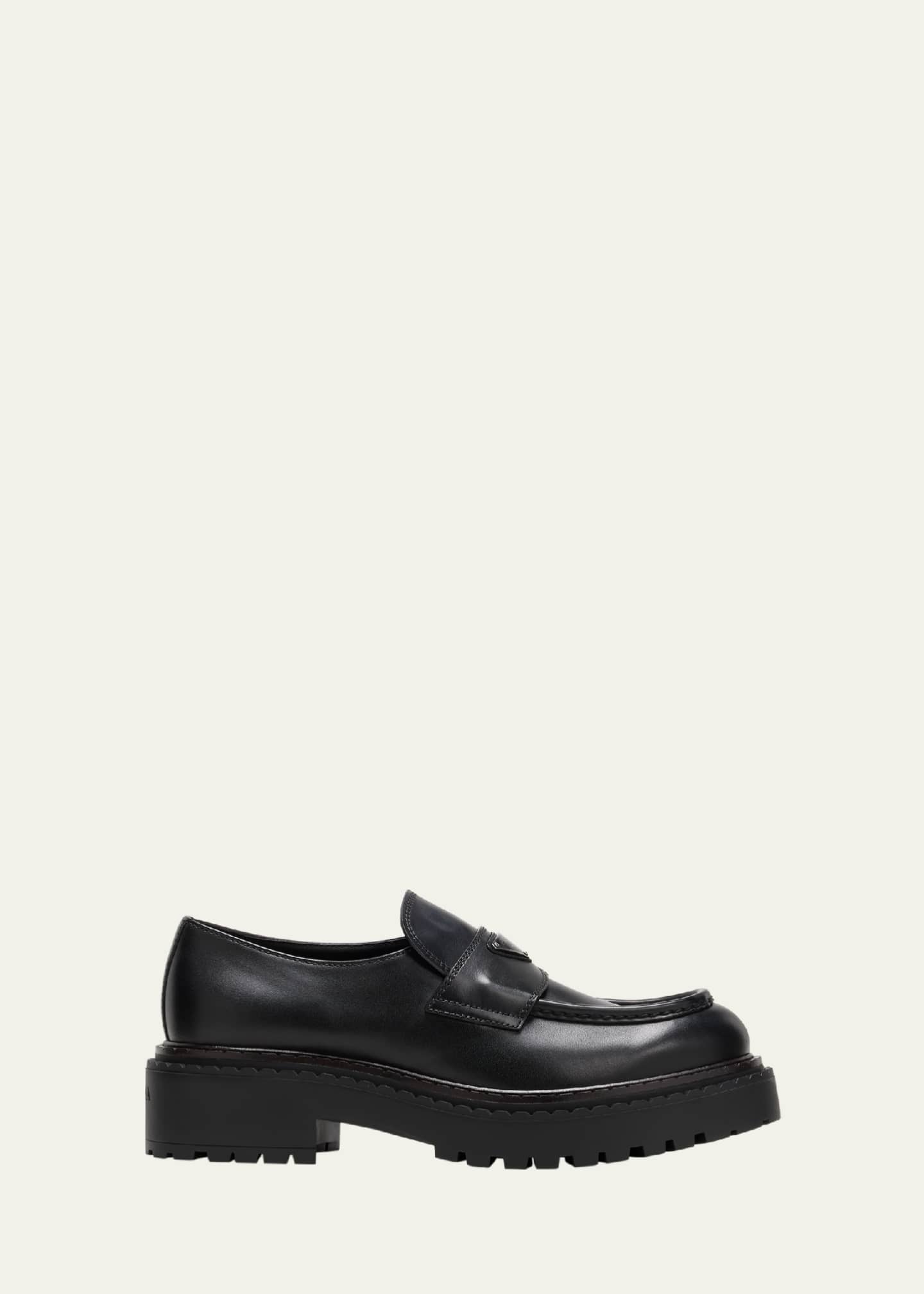 Prada Men's Double Chocolate Leather Penny Loafers Image 1 of 5