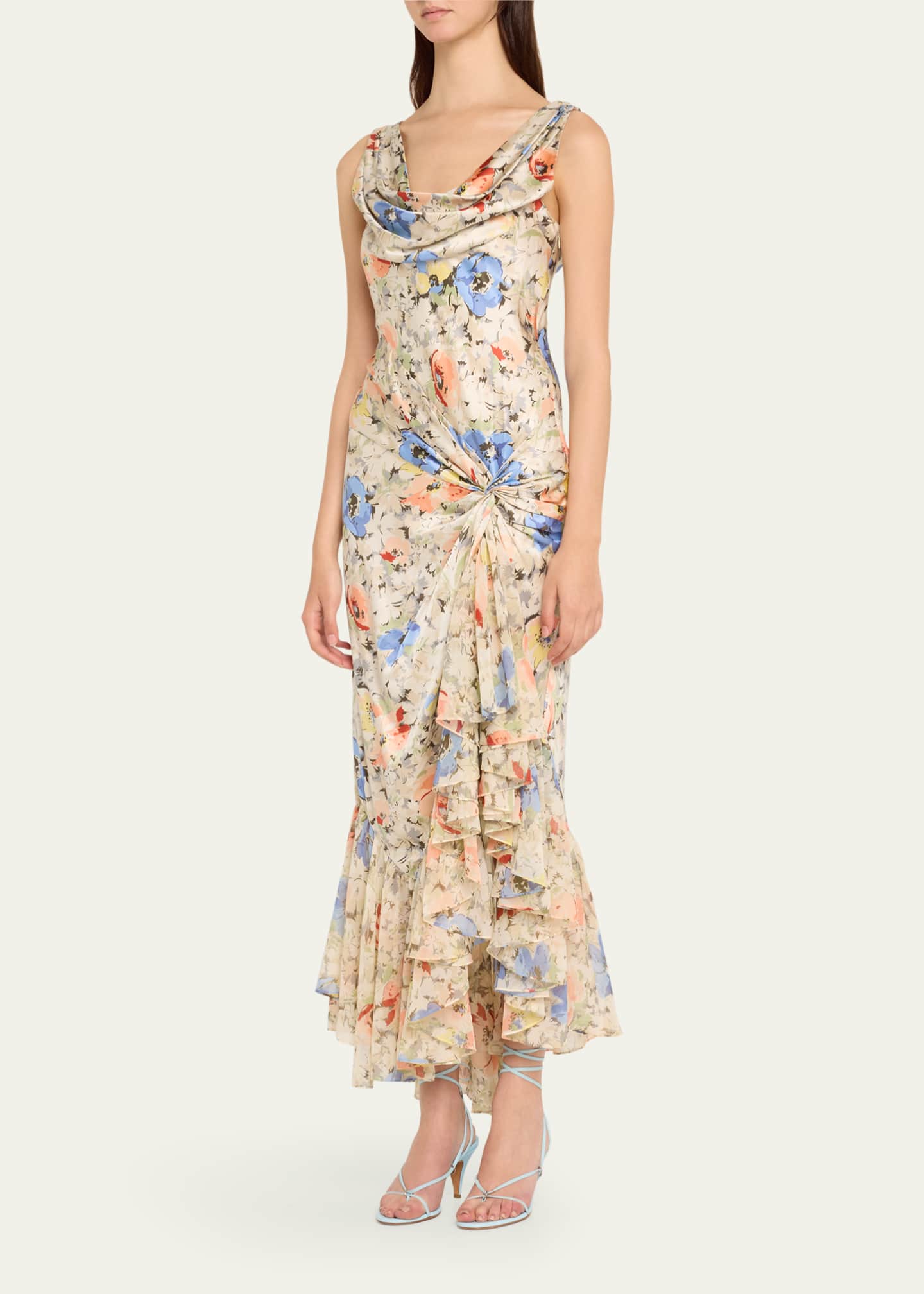 Cinq a Sept Ciara Floral Silk Sleeveless Ruffled Flounce Midi Dress ...