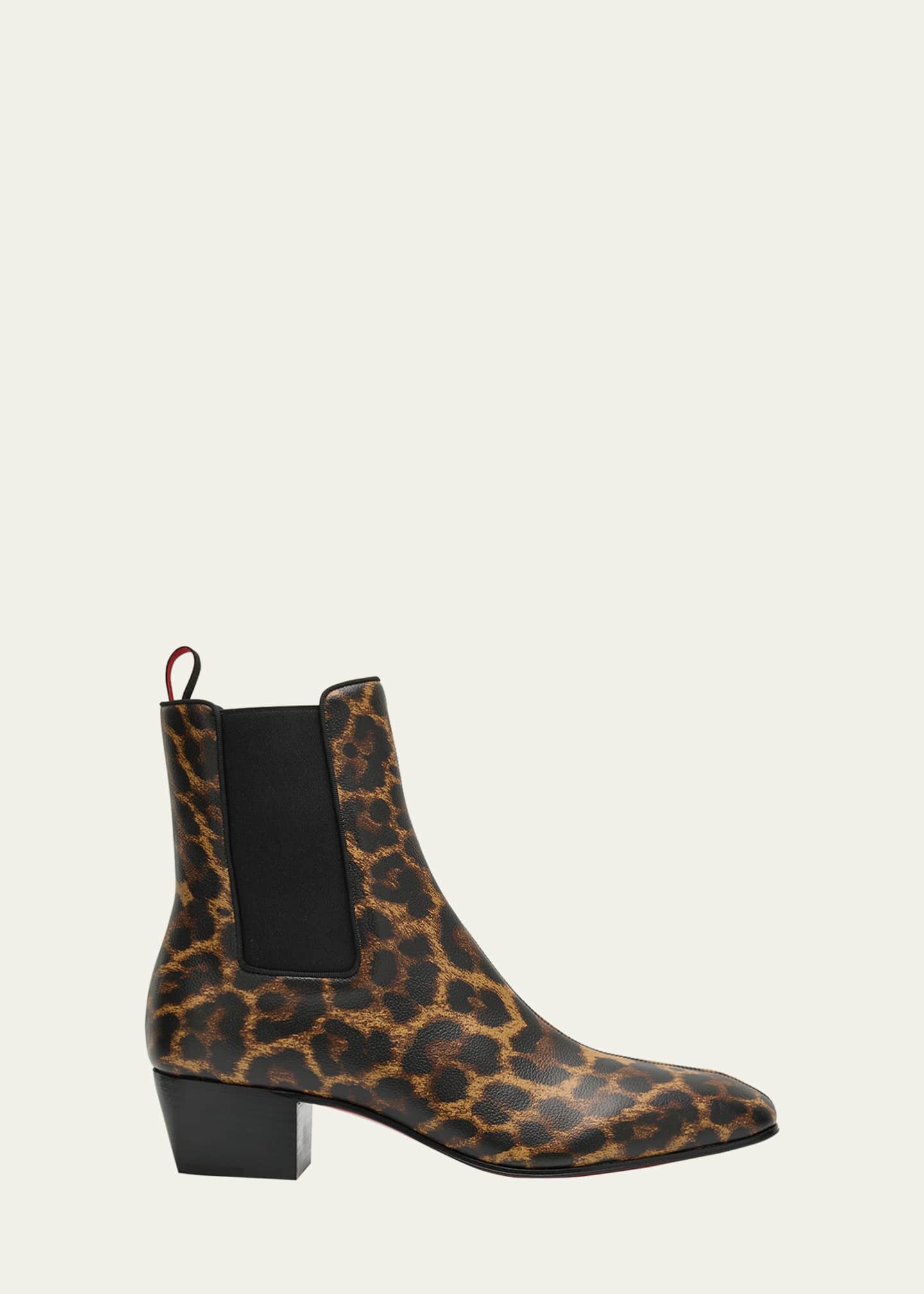 Christian Louboutin Men s Rosalio Leopard Red Sole Chelsea Boots Bergdorf Goodman