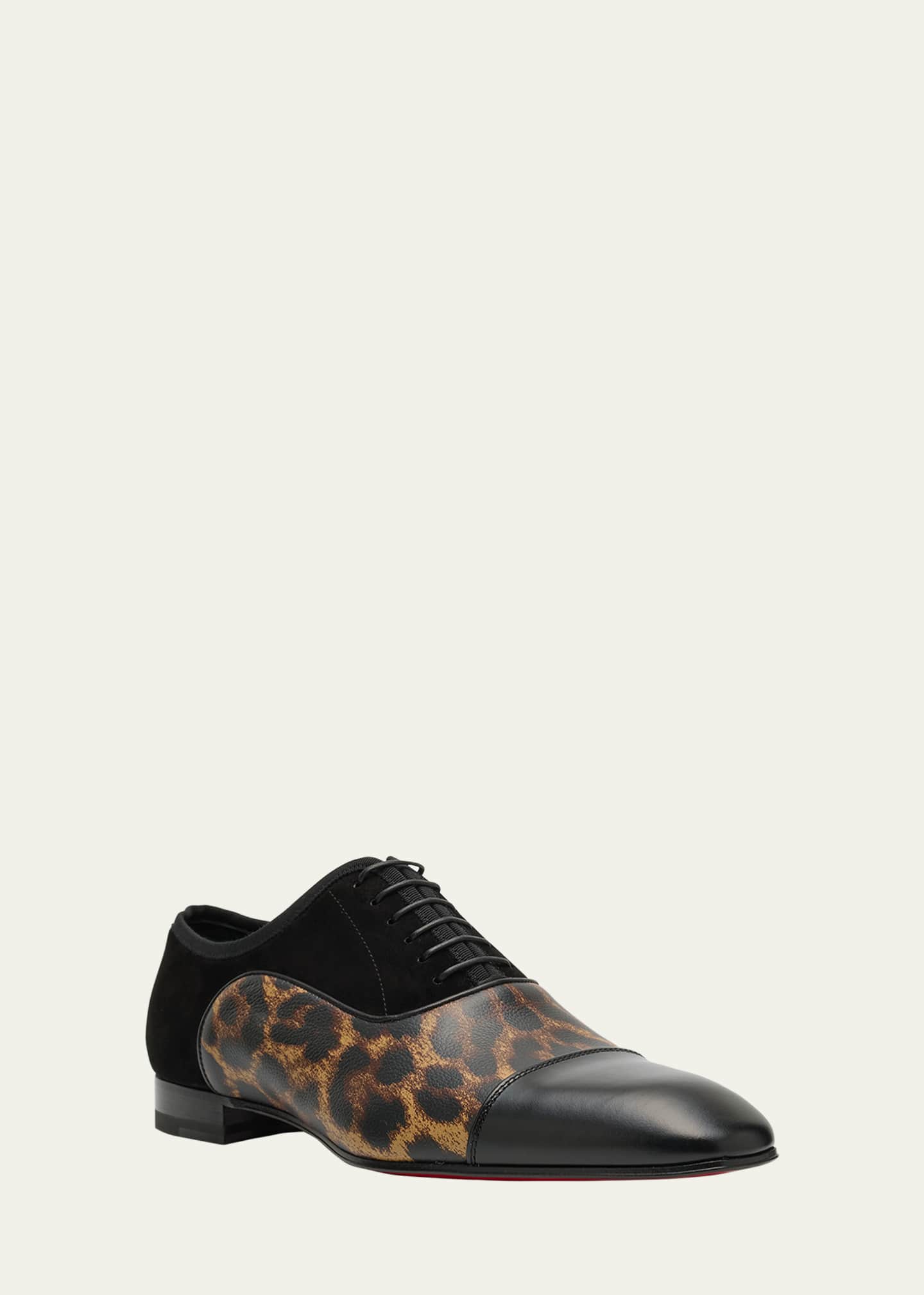Christian Louboutin Men's Greggo Mixed Leather Red Sole Tuxedo Lace-Ups Image 2 of 5