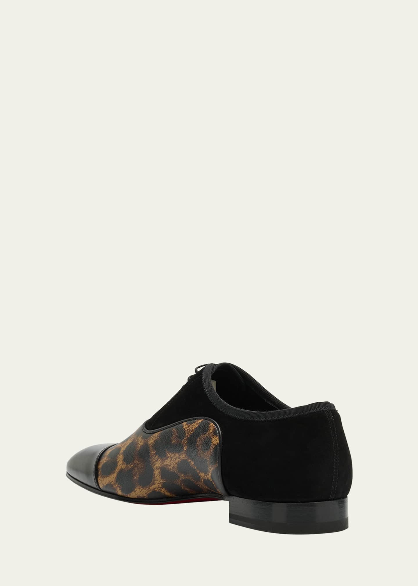 Christian Louboutin Men's Greggo Mixed Leather Red Sole Tuxedo Lace-Ups Image 3 of 5