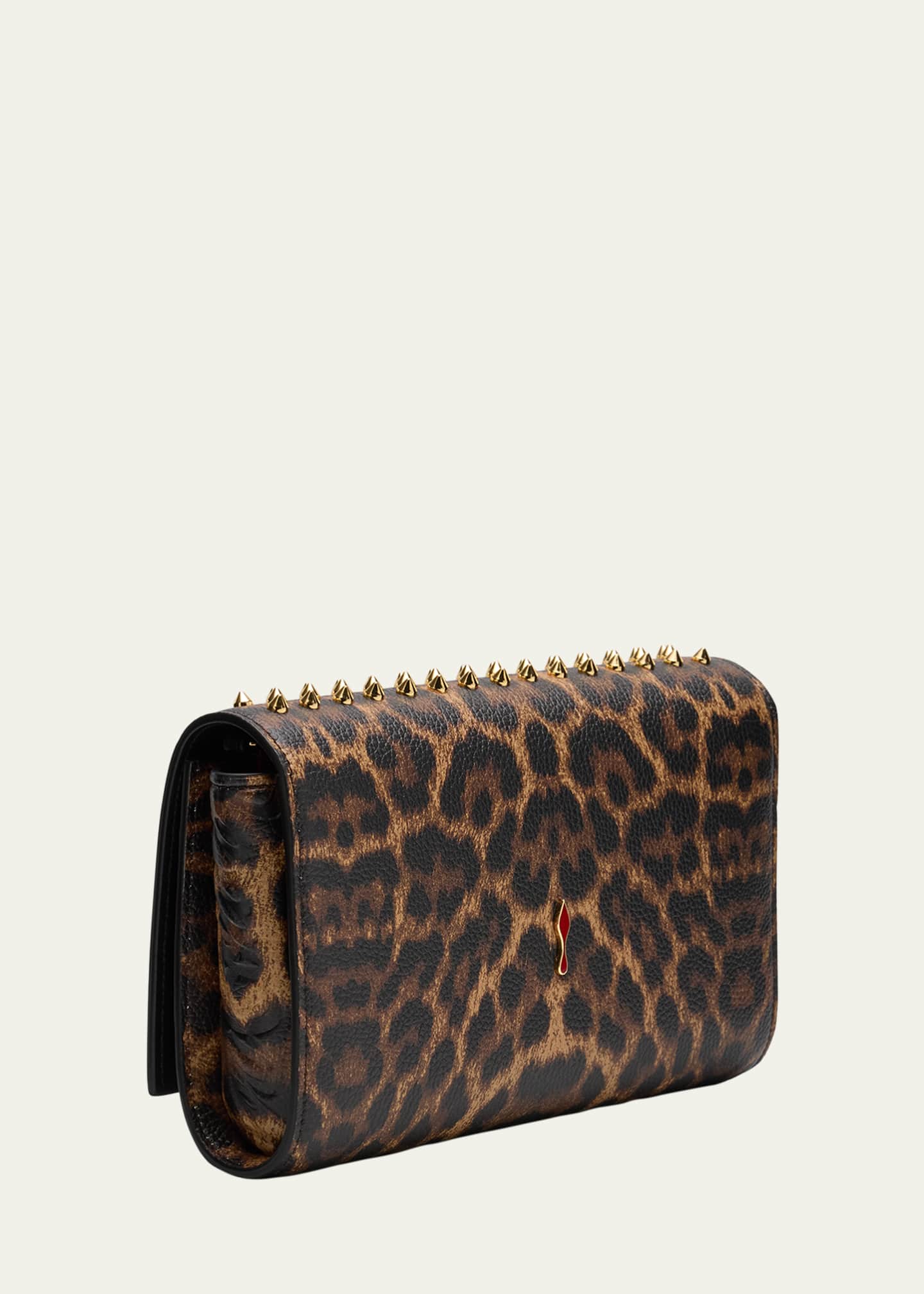 Christian Louboutin Paloma Spike Leopard-Print Leather Wallet on Chain Image 3 of 5