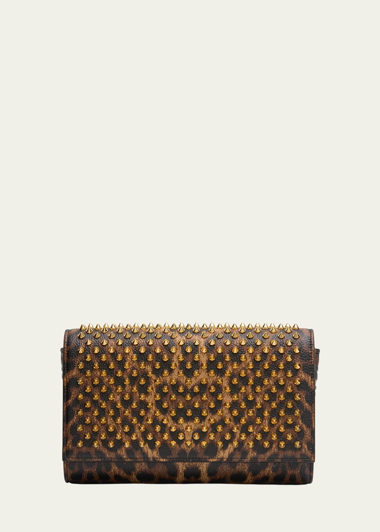 Christian Louboutin Paloma Spike Leopard-Print Leather Wallet on Chain Image 1 of 5