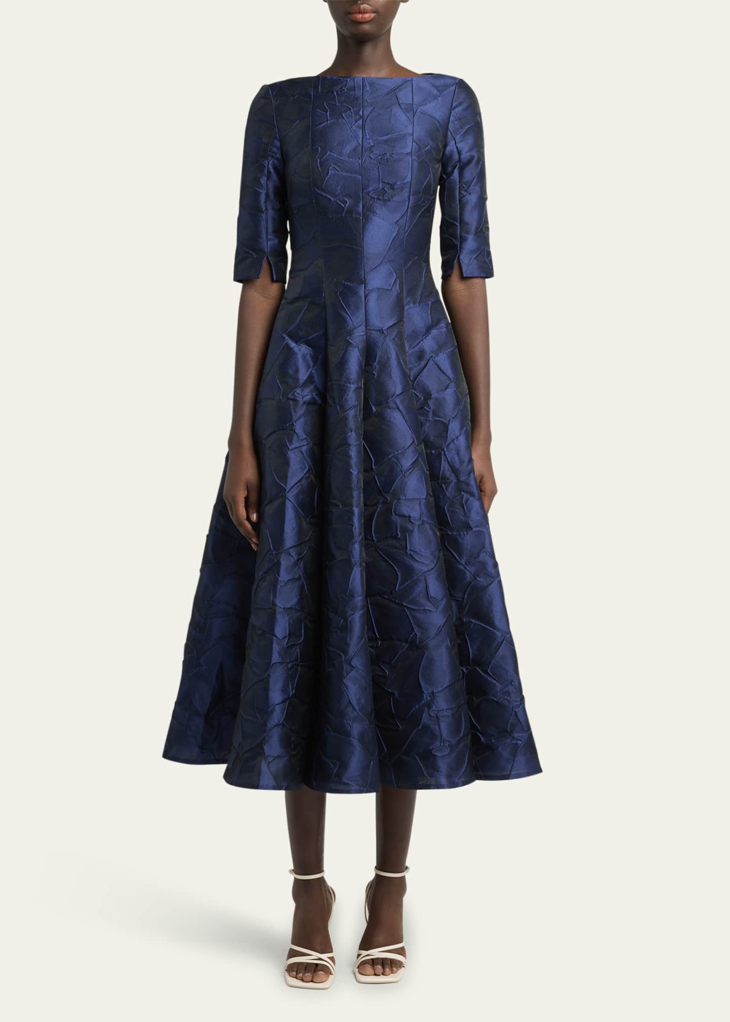 Talbot Runhof Ruffles Jacquard Fit-Flare Midi Dress Image 2 of 5
