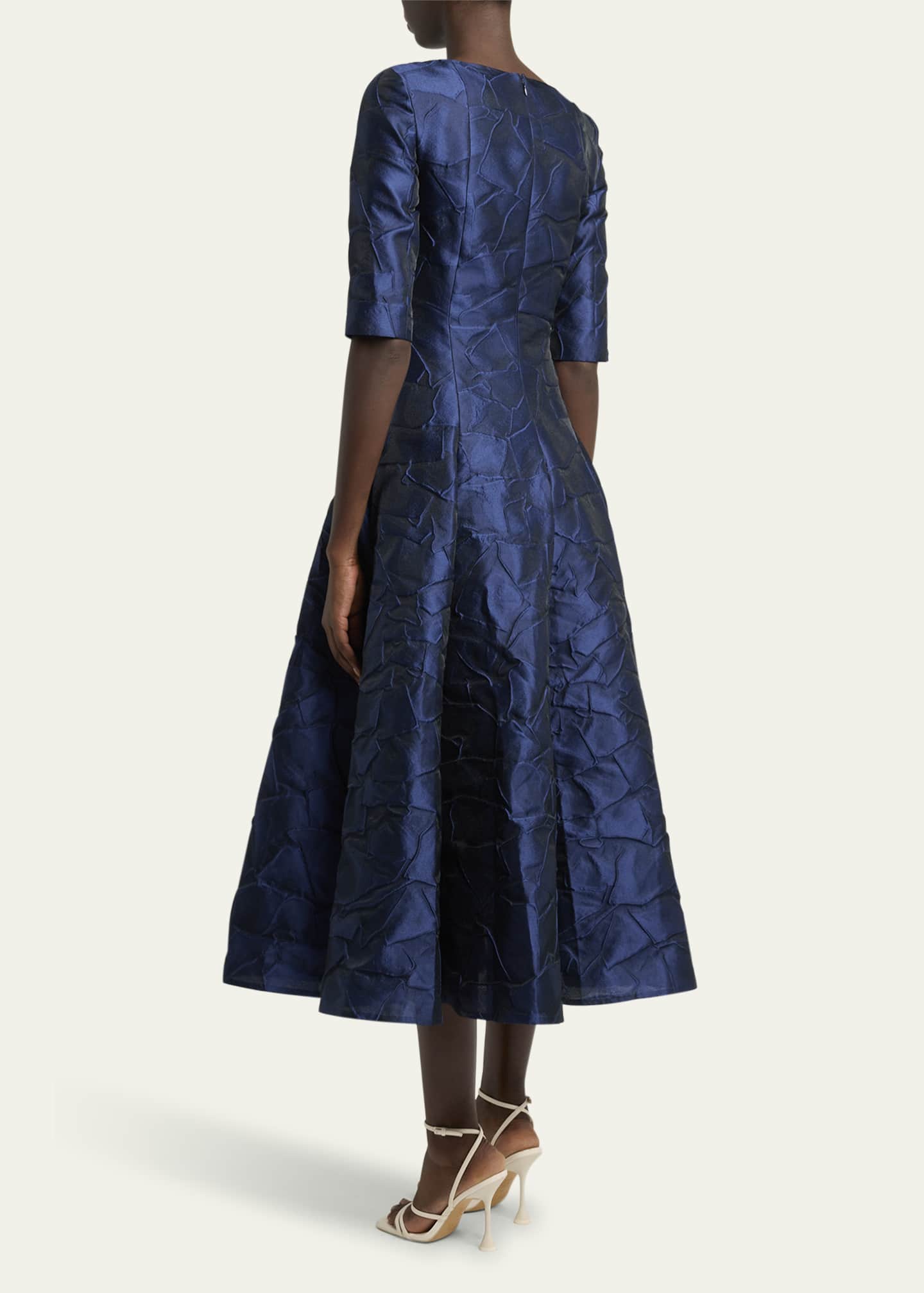 Talbot Runhof Ruffles Jacquard Fit-Flare Midi Dress Image 3 of 5