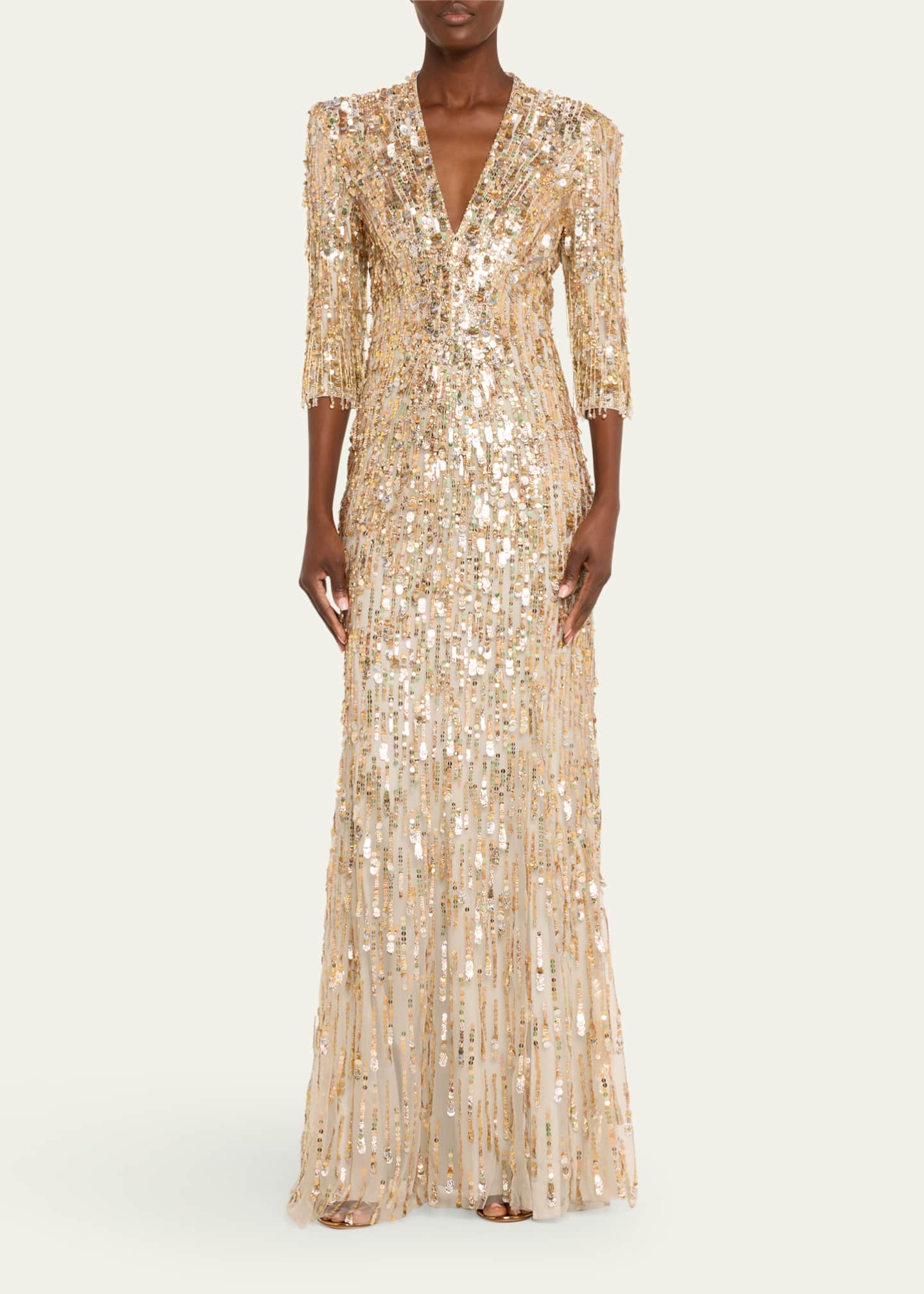 Jenny Packham Oscar Long Sequined Gown Image 2 of 5