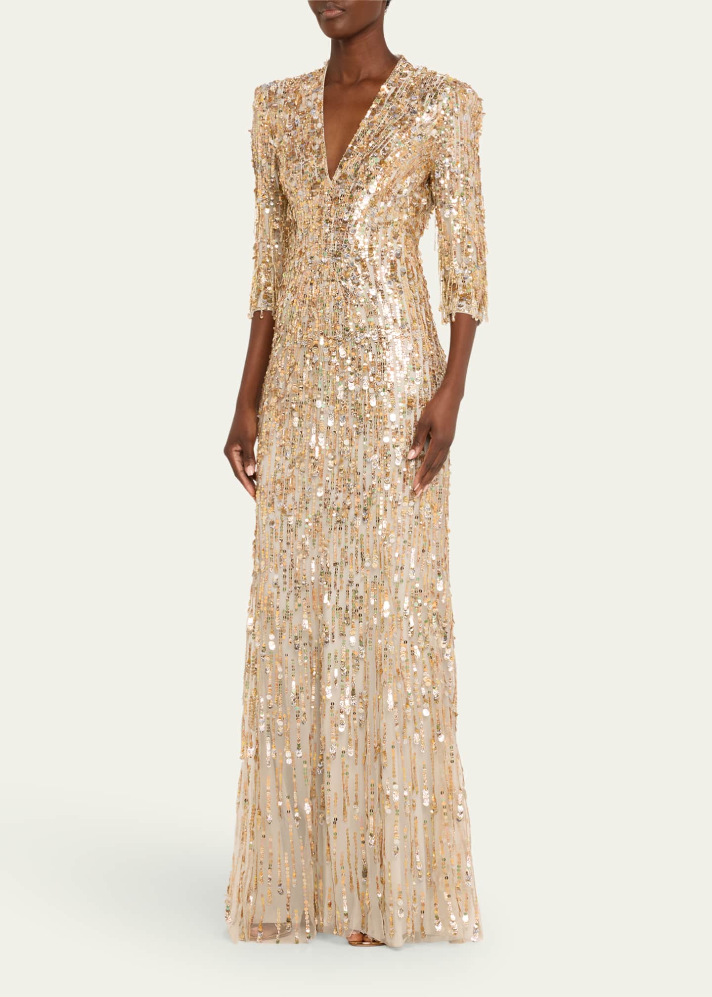 Jenny Packham Oscar Long Sequined Gown Image 4 of 5