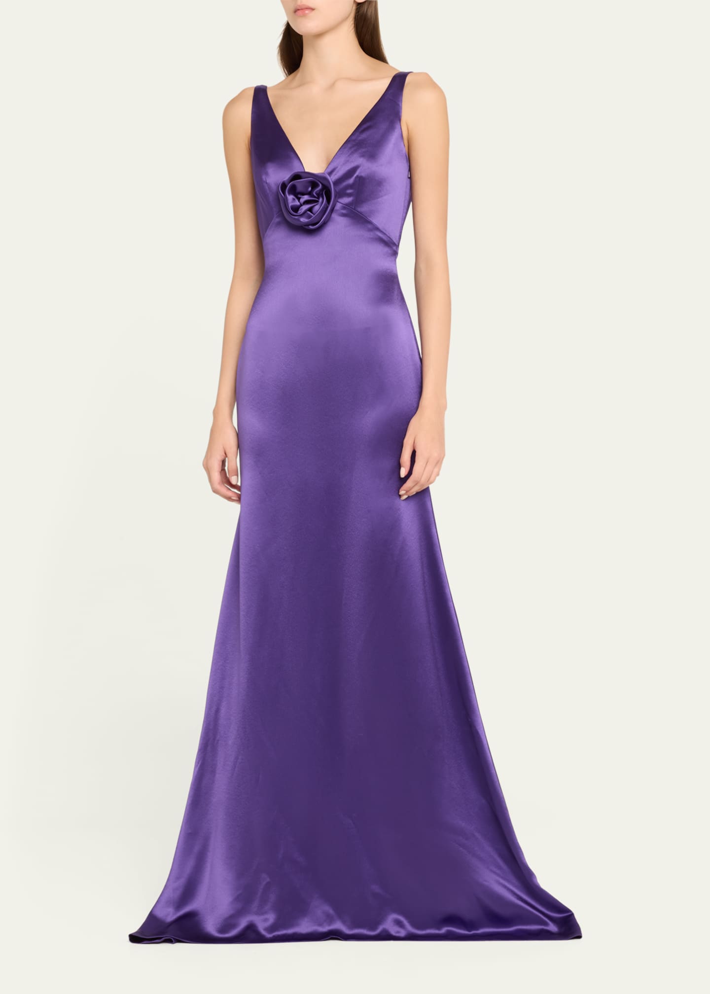 Naeem Khan Draped Satin Trumpet Gown with Flower Bergdorf Goodman