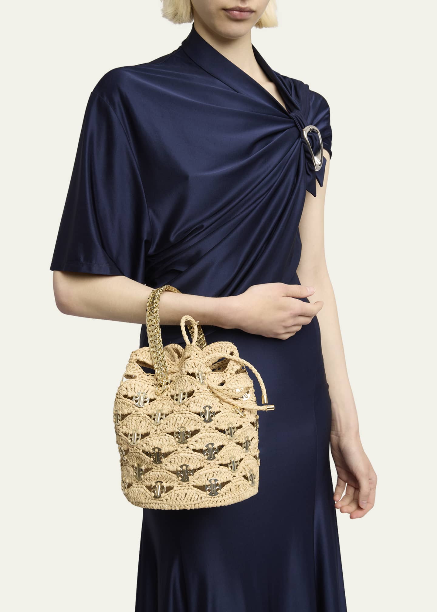 【rabanne】Sac A Main Bucket Bag Rabanne Sac a Main Disc-Link Raffia Bucket Bag | Neiman Marcus