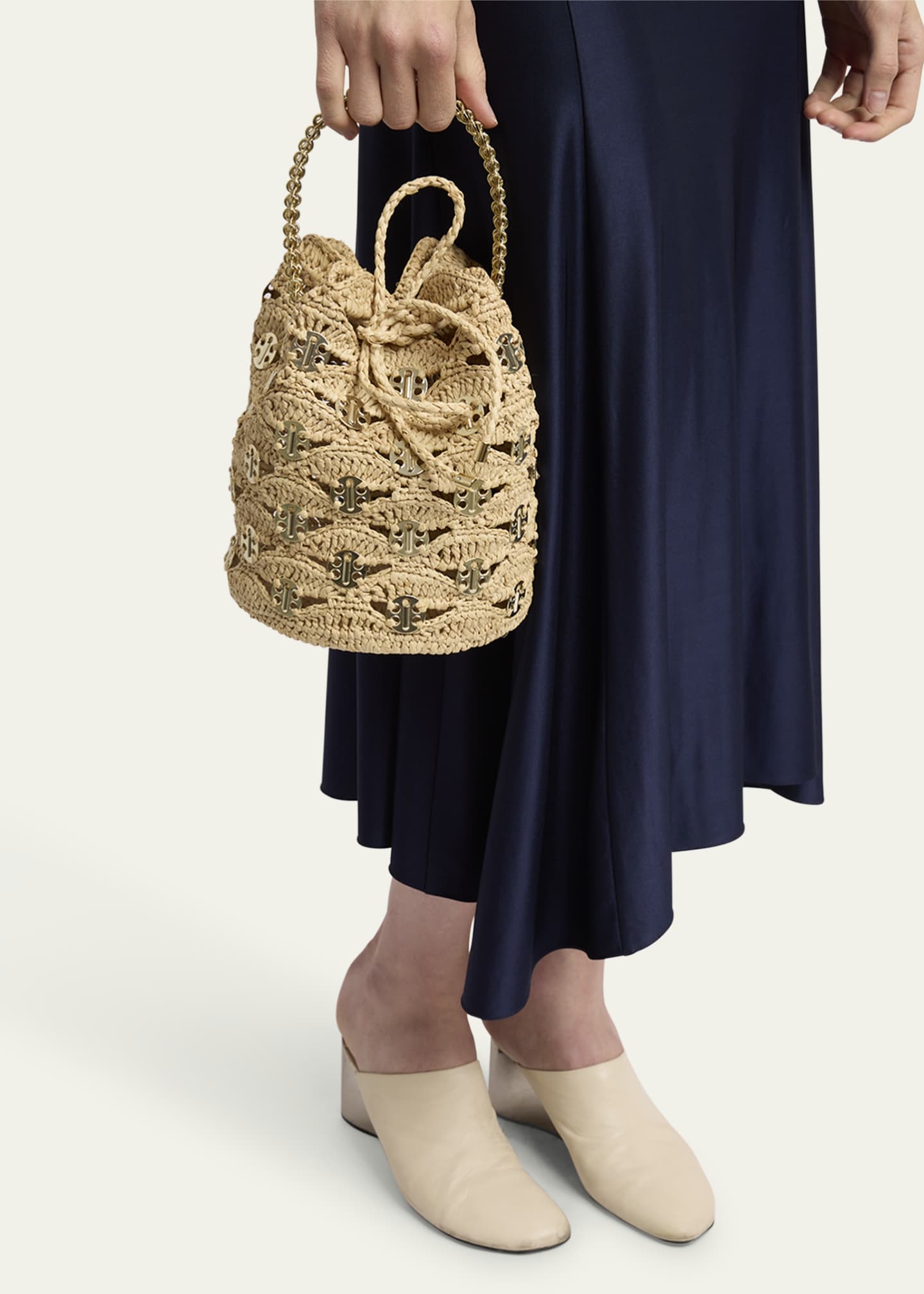 【rabanne】Sac A Main Bucket Bag Rabanne Sac a Main Disc-Link Raffia Bucket Bag | Neiman Marcus