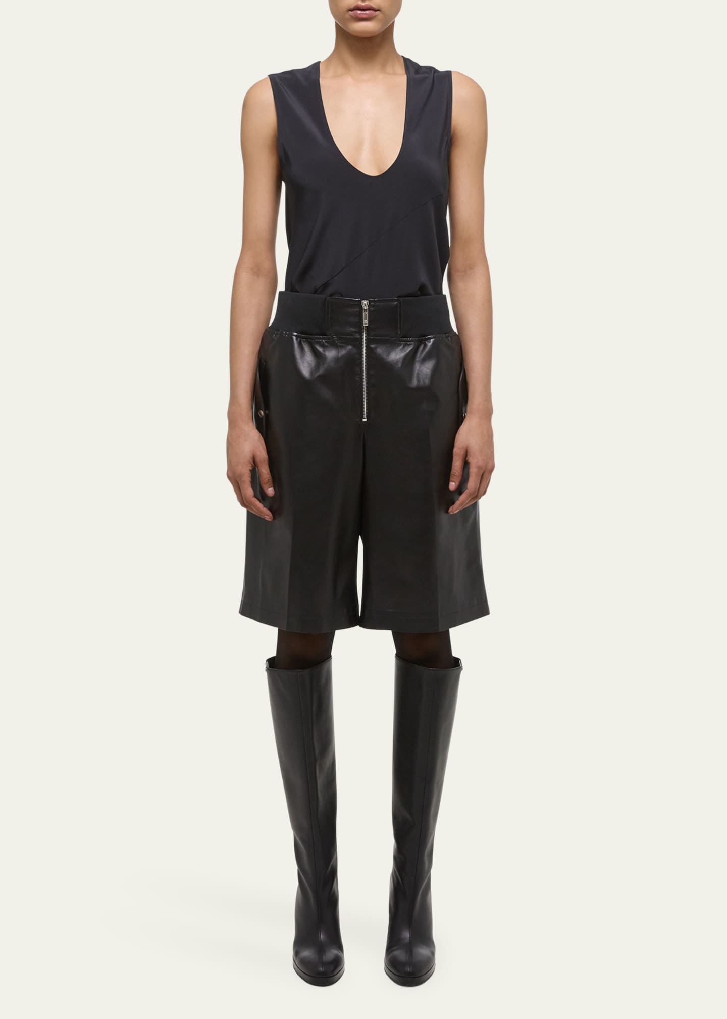Helmut Lang Leather Bomber Shorts Image 2 of 4