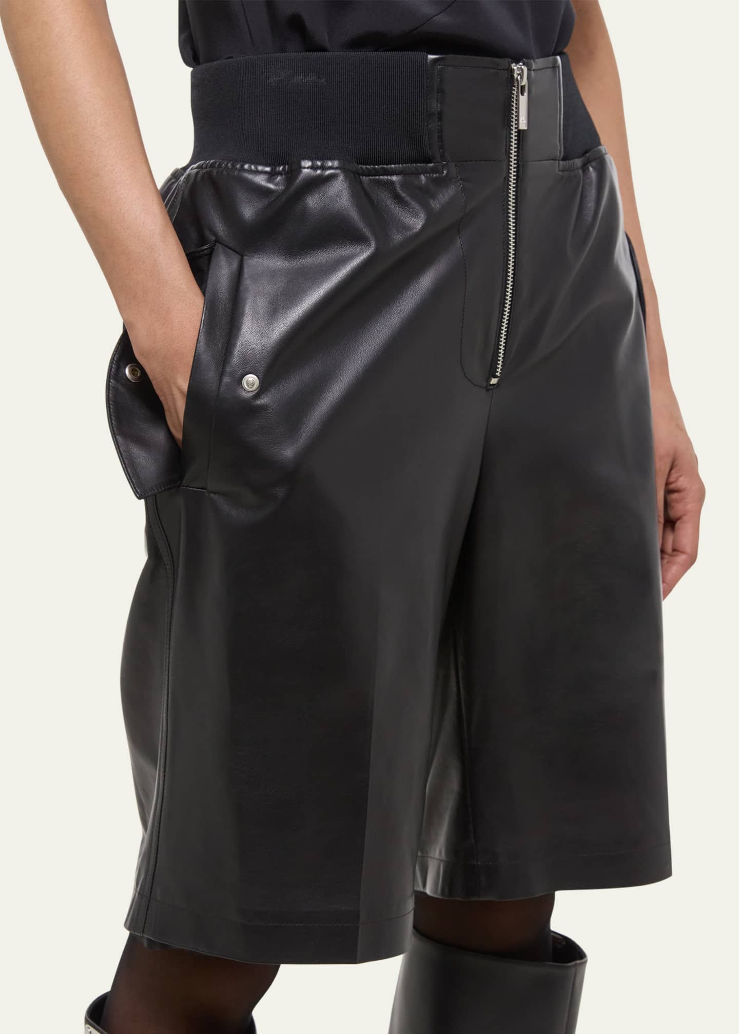 Helmut Lang Leather Bomber Shorts Image 4 of 4
