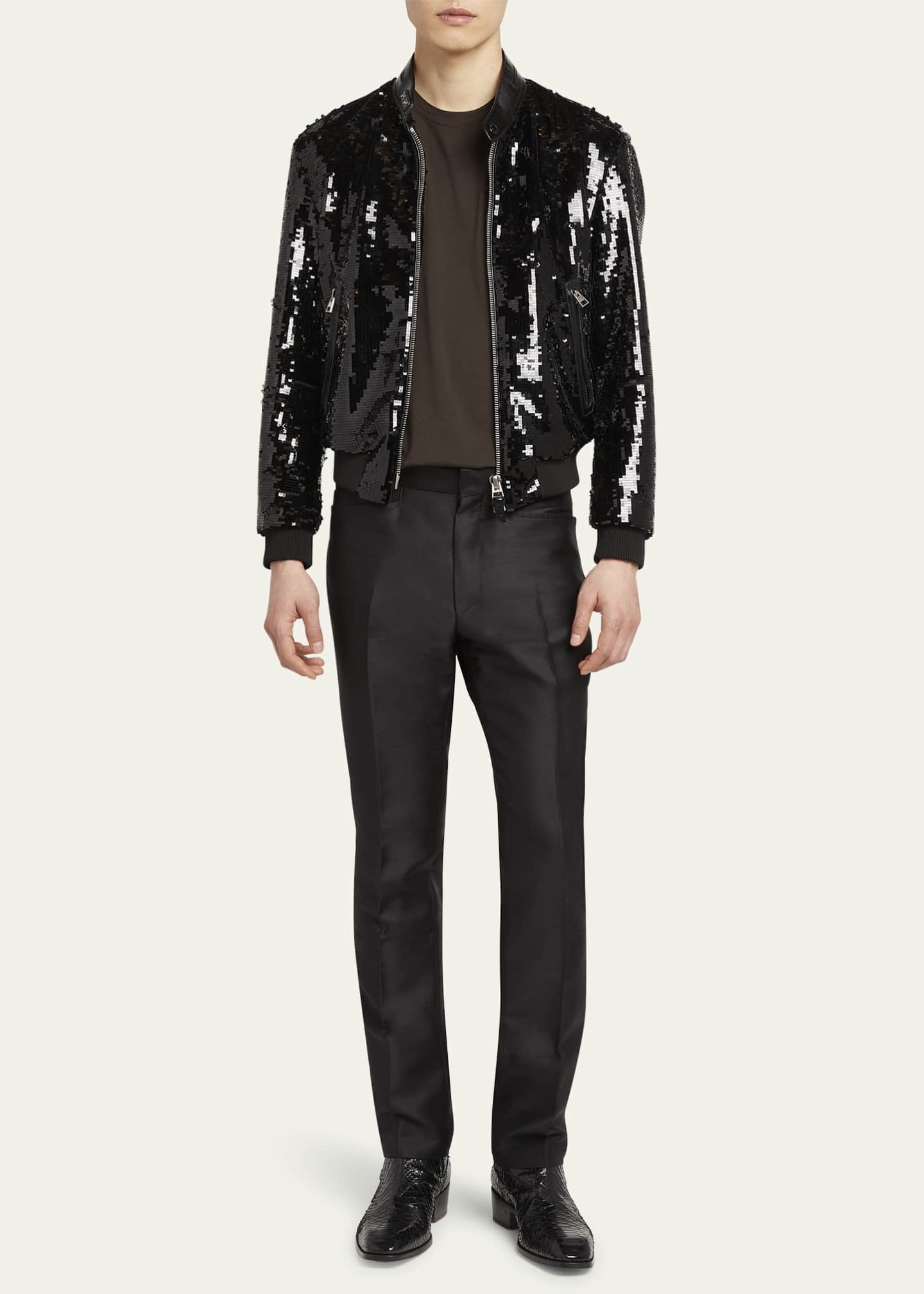 TOM FORD Men's Sequin Embroidered Biker Blouson Jacket Image 2 of 5