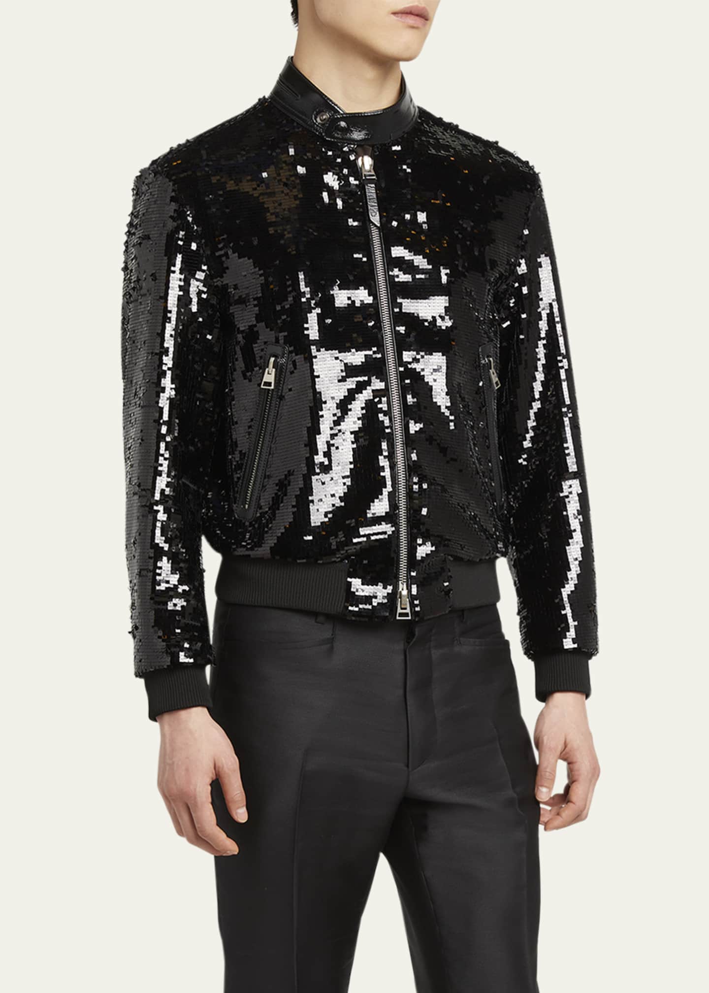 TOM FORD Men's Sequin Embroidered Biker Blouson Jacket Image 4 of 5