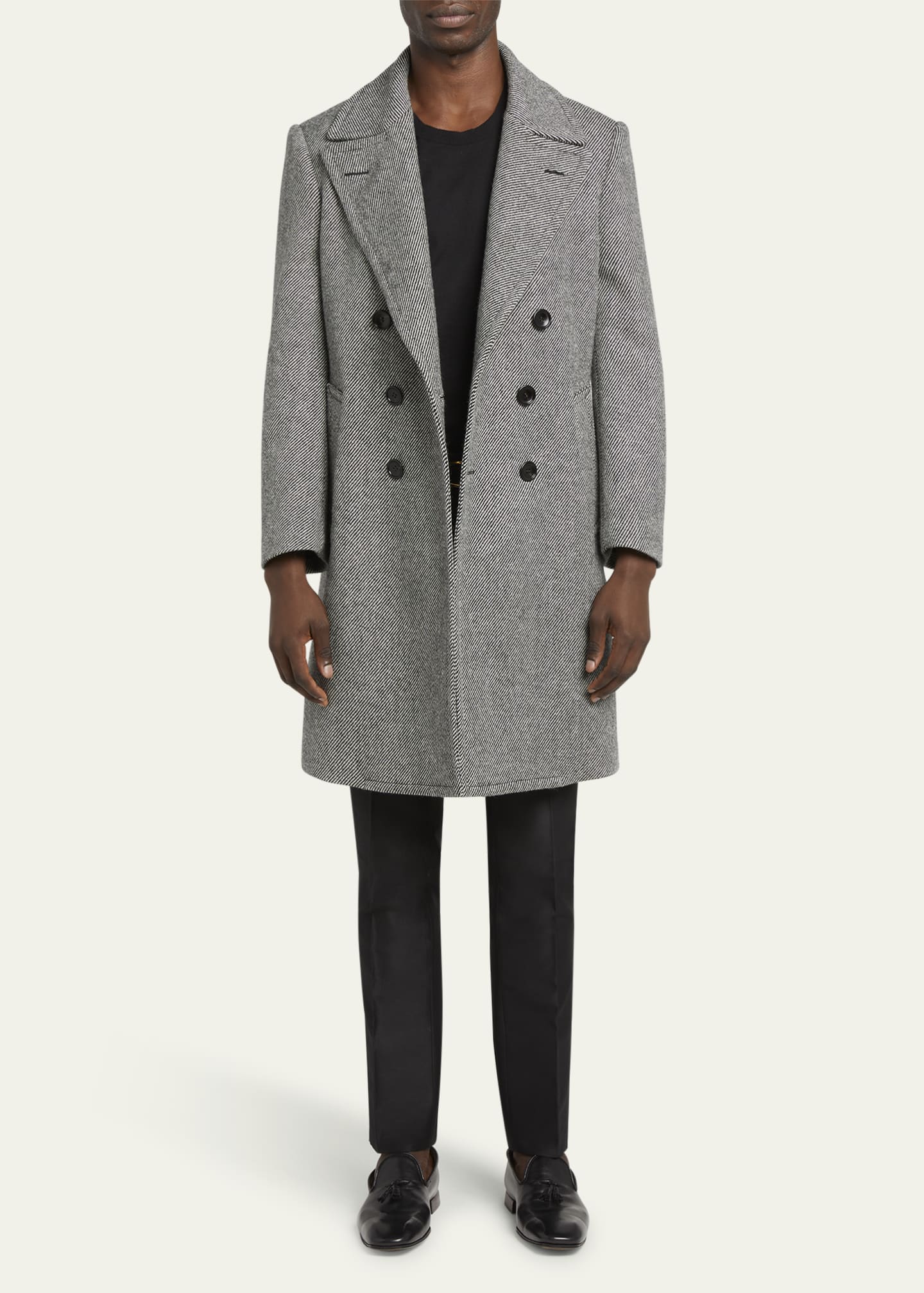 Tom Ford Mouline Wool Double Breasted Coat Black White