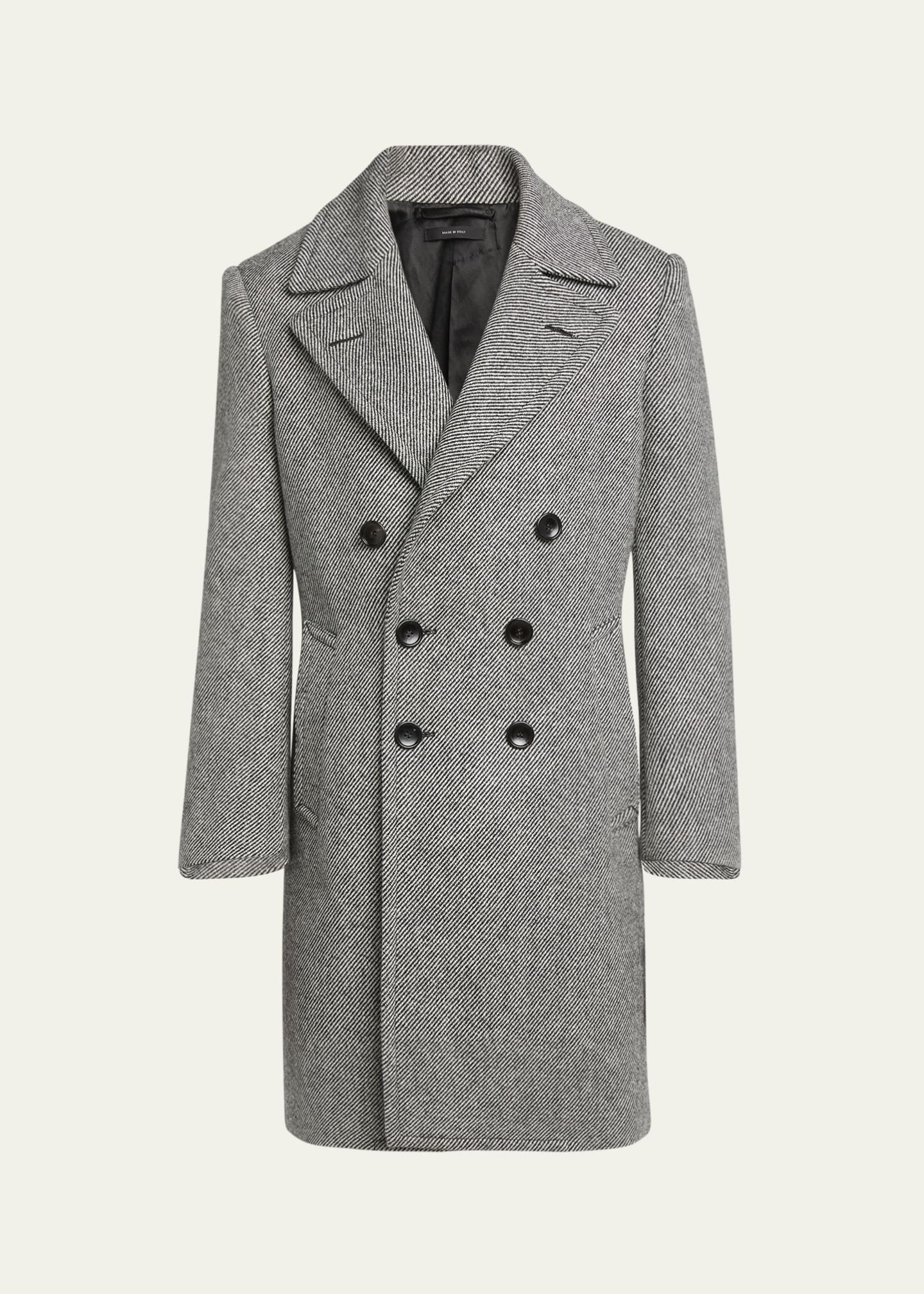 Tom Ford Mouline Wool Double Breasted Coat Black White