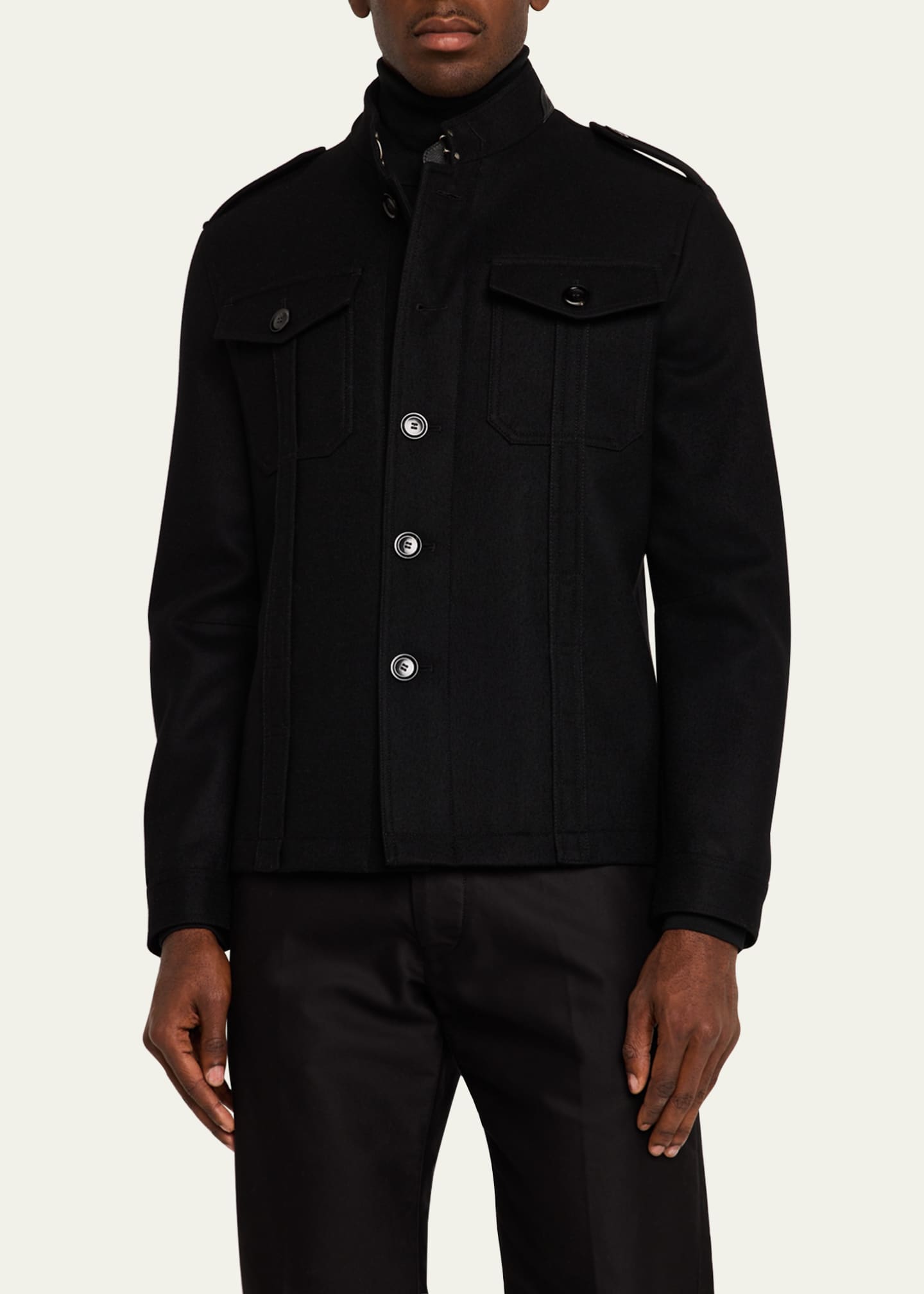 TOM FORD Men's Wool Stand-Collar Overshirt Image 4 of 5