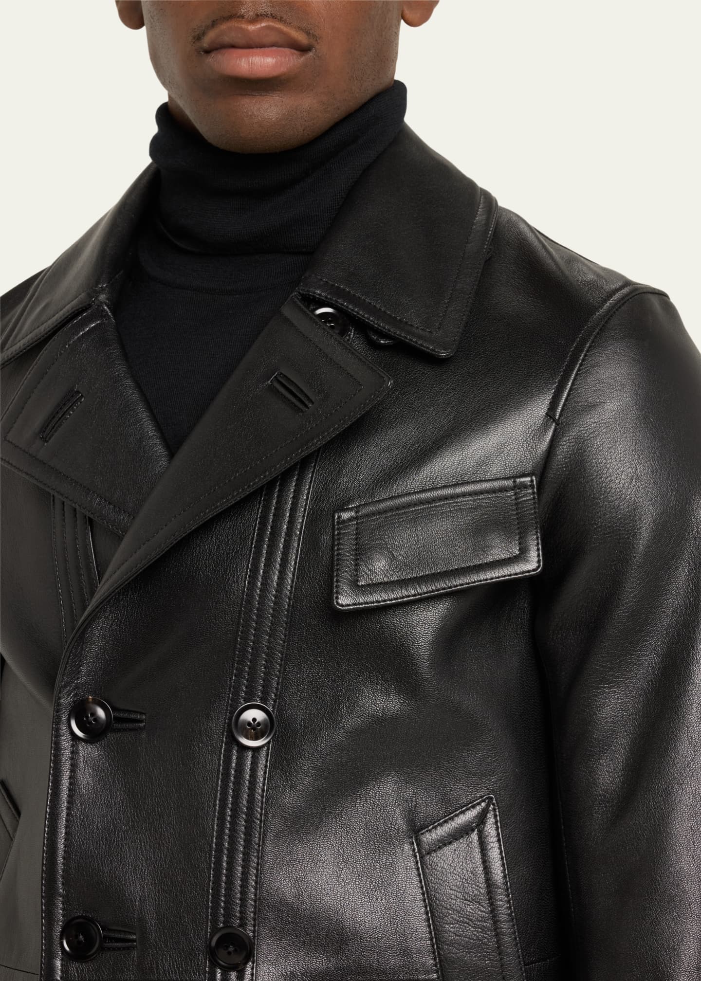 TOM FORD Men's Grained Goat Leather Peacoat - Bergdorf Goodman TOM FORD Men's Grained Goat Leather Peacoat - Bergdorf Goodman